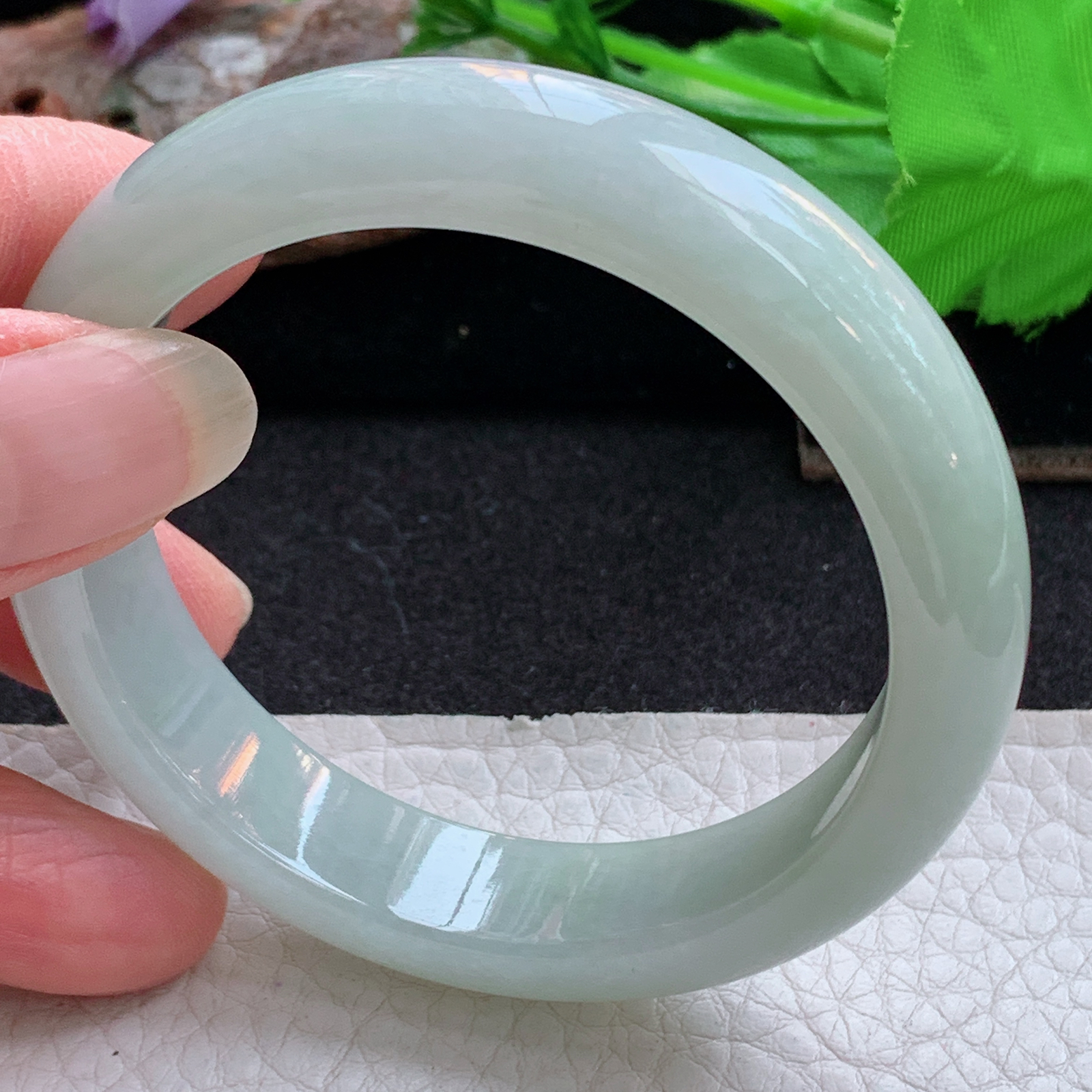 ym小圈口52.5*12.5*7.8平安镯 天然缅甸翡翠a货手镯浅绿正圈玉镯子