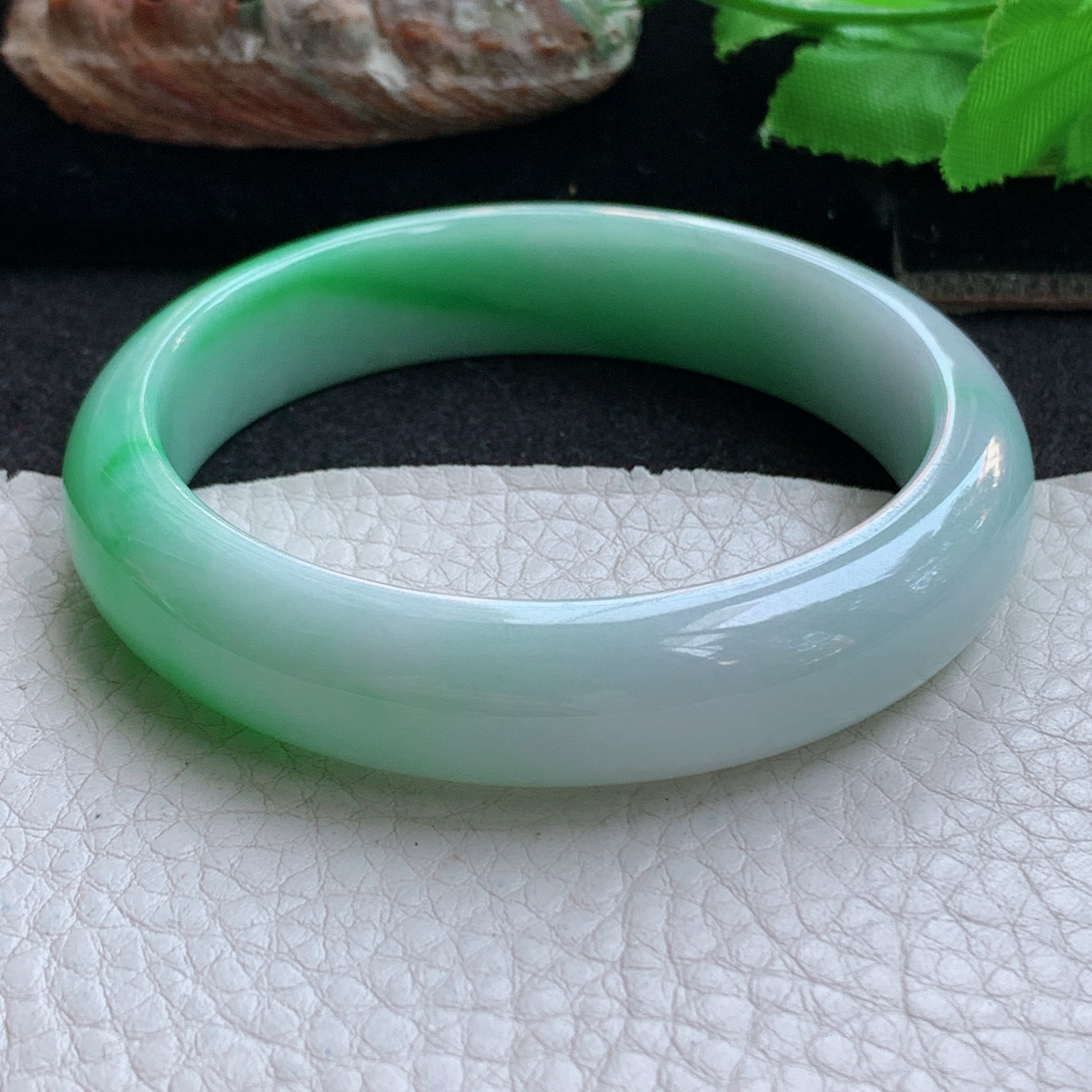 ee实拍55.5*13*7.6平安镯 天然缅甸翡翠a货手镯飘阳绿水润正圈玉镯子