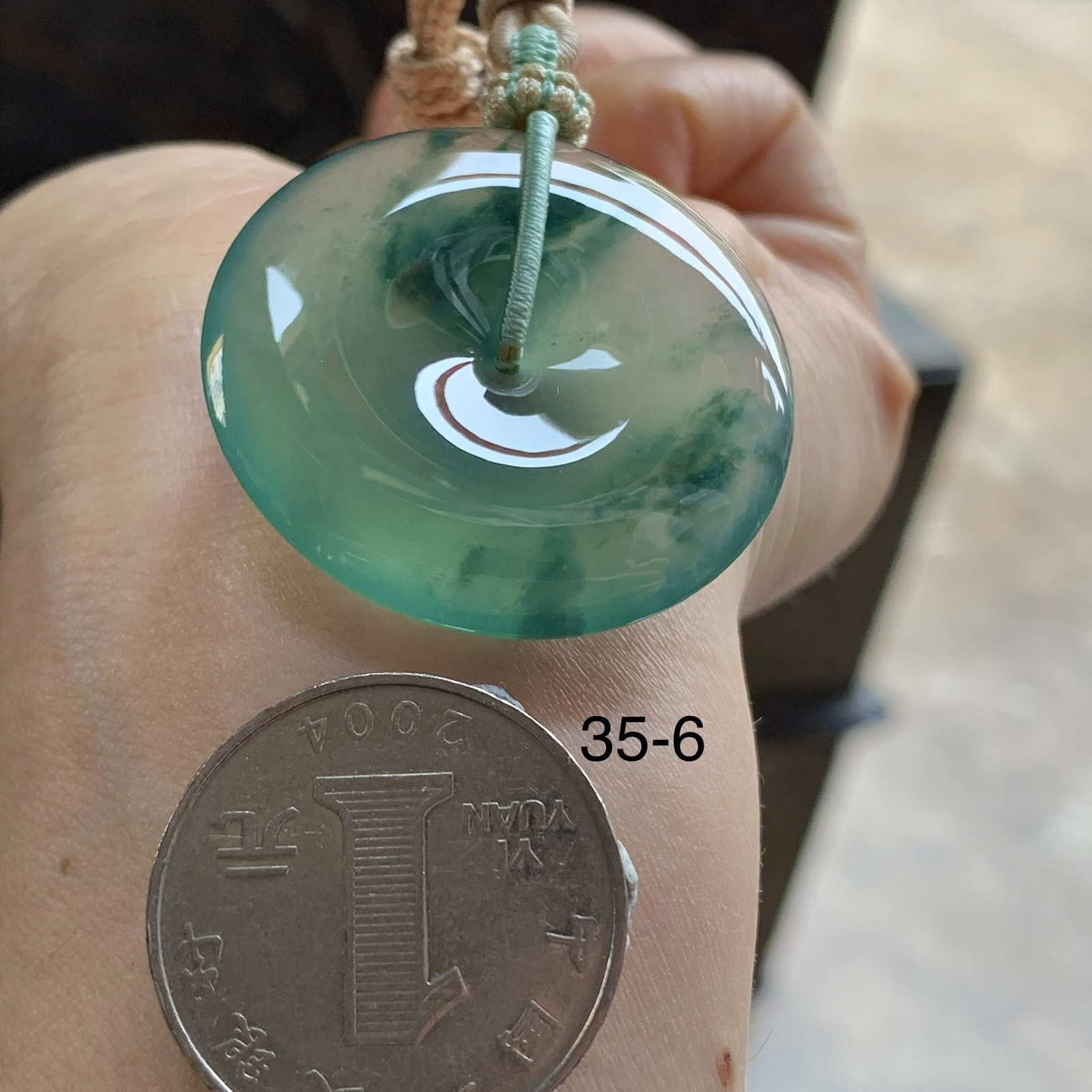 冰种晴水飘花平安扣^_^鲜艳