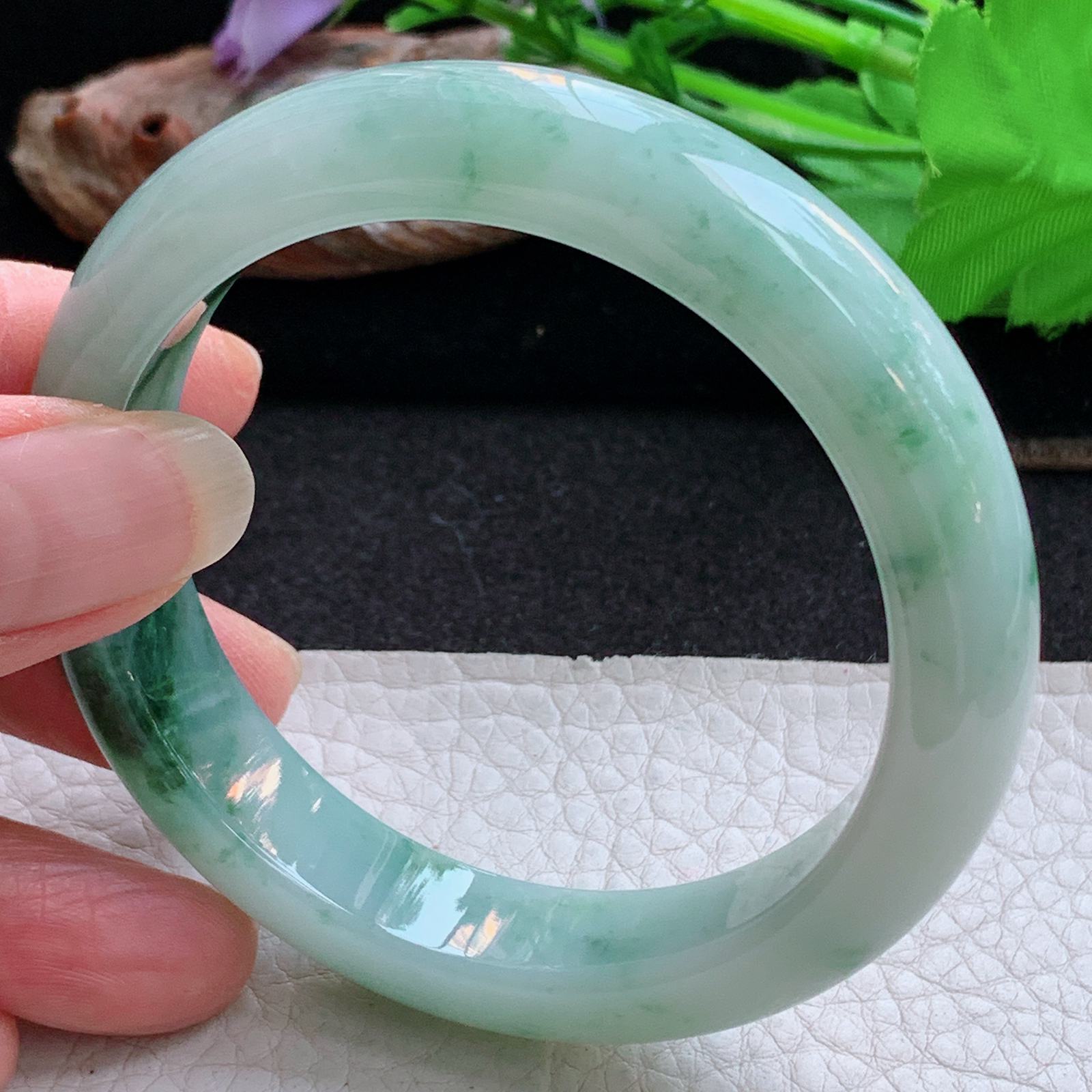 ym实拍56.5*12.6*8.5平安镯 天然缅甸翡翠a货手镯飘花水润正圈玉镯子