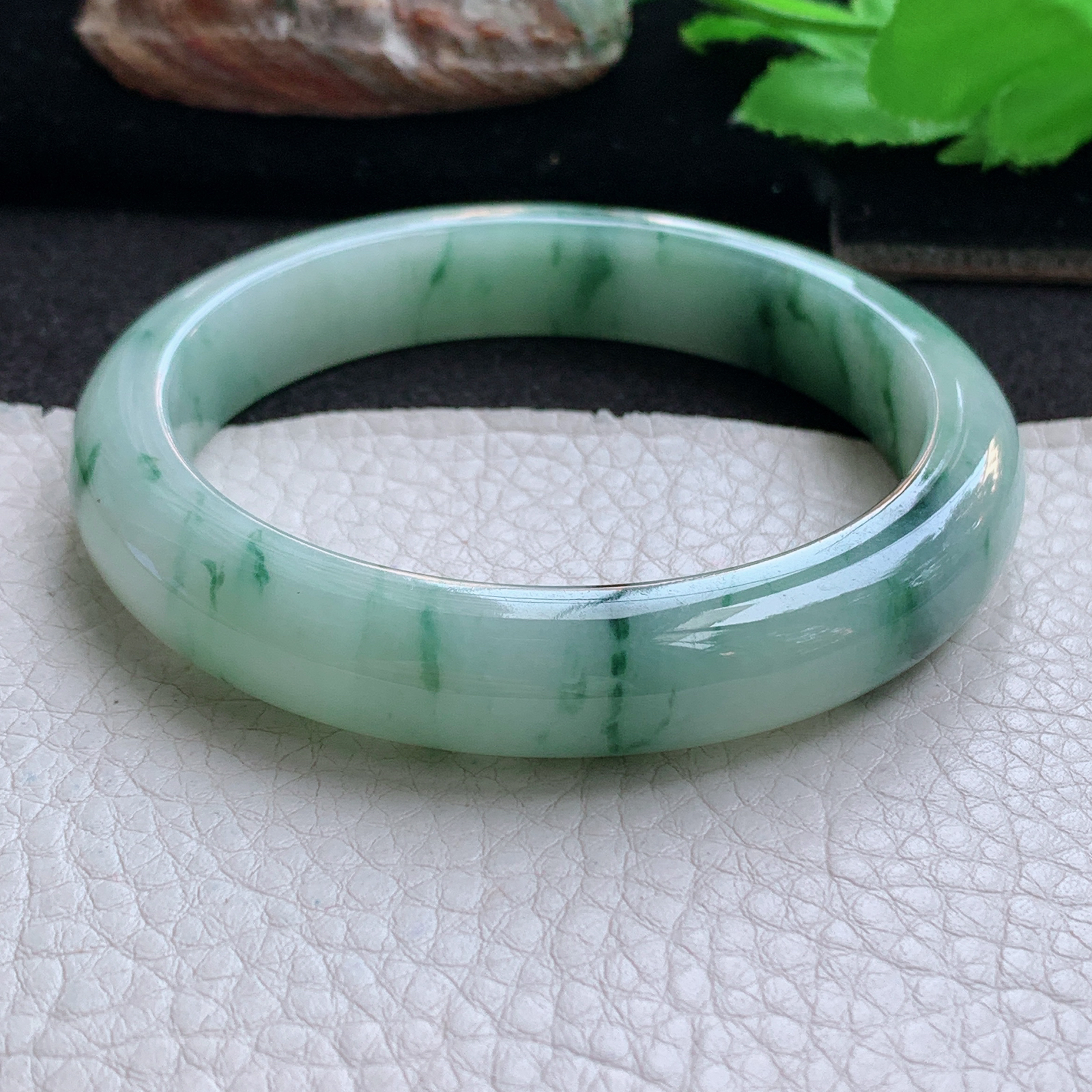 hy大圈口60*12*8.8平安镯 天然缅甸翡翠手镯飘花细润正圈玉镯子