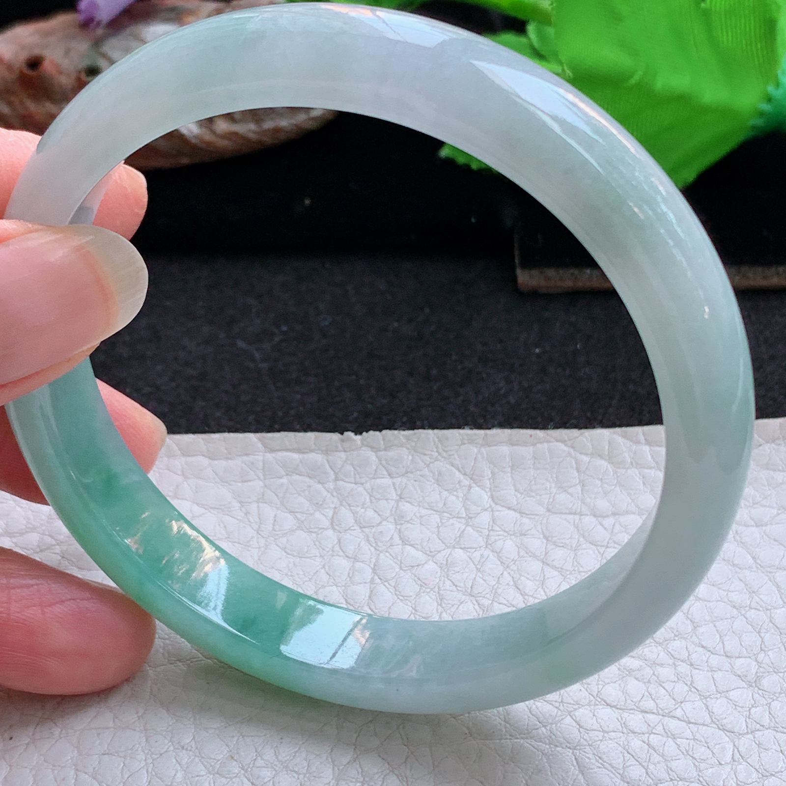 yh大圈口61*11.2*7.2平安镯 天然缅甸翡翠a货手镯清新正圈玉镯子