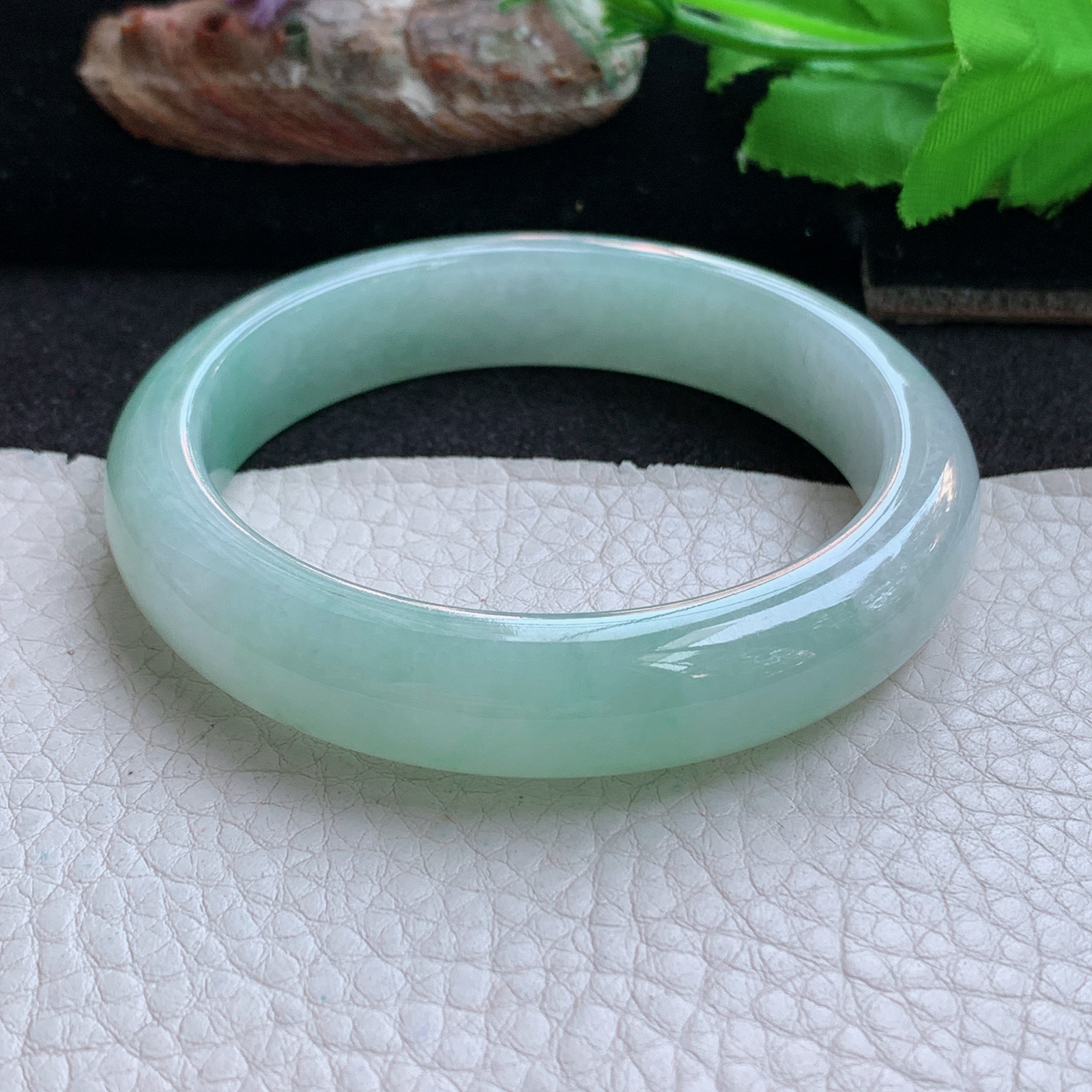 ee清新款54.5*12*8平安镯 天然缅甸翡翠a货手镯冰绿清新正圈玉镯子