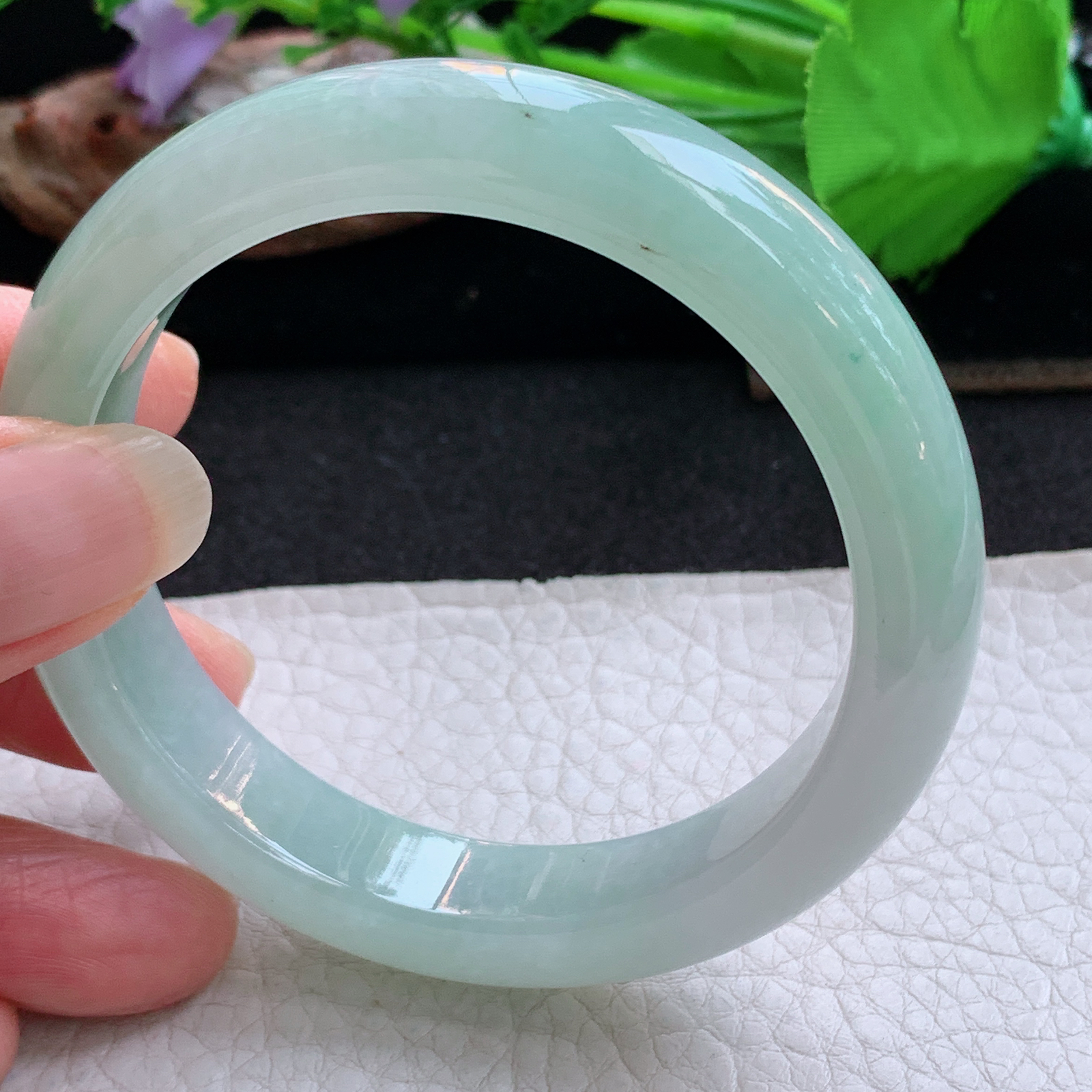 ee清新款54.5*12*8平安镯 天然缅甸翡翠a货手镯冰绿清新正圈玉镯子