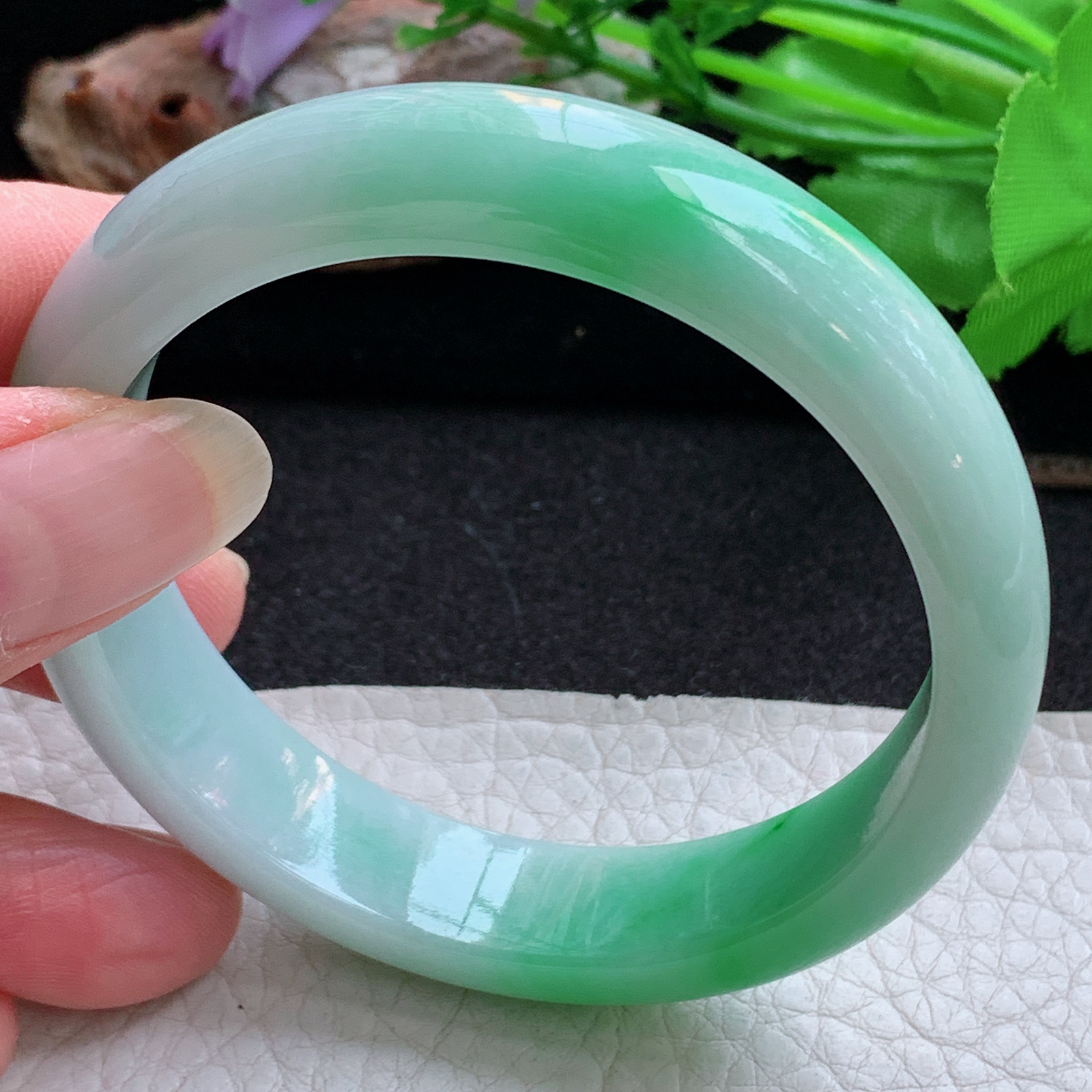 ee实拍55.5*13*7.6平安镯 天然缅甸翡翠a货手镯飘阳绿水润正圈玉镯子