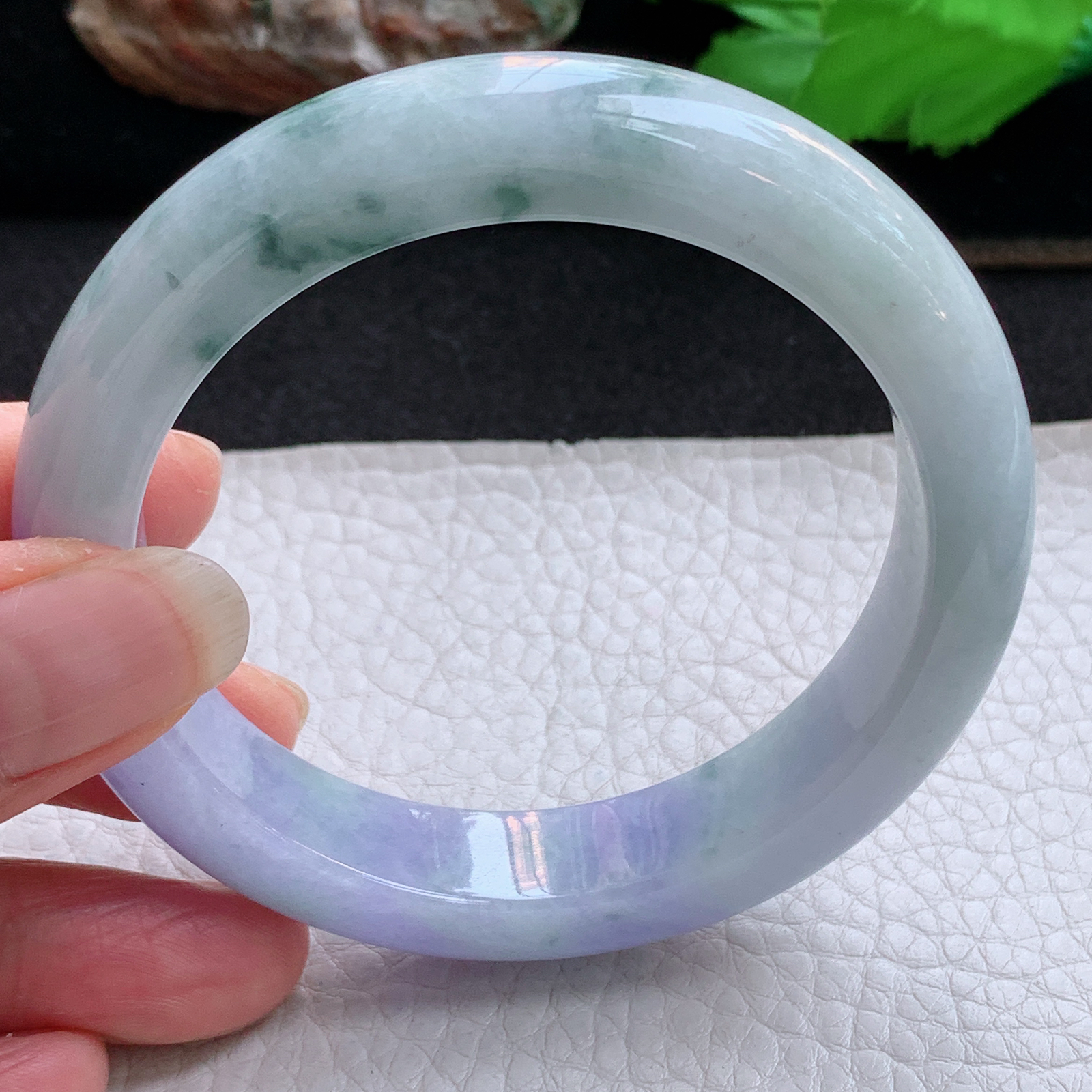 yh高雅款57*12.5*9平安镯 天然缅甸翡翠a货手镯春带彩厚装正圈玉镯子