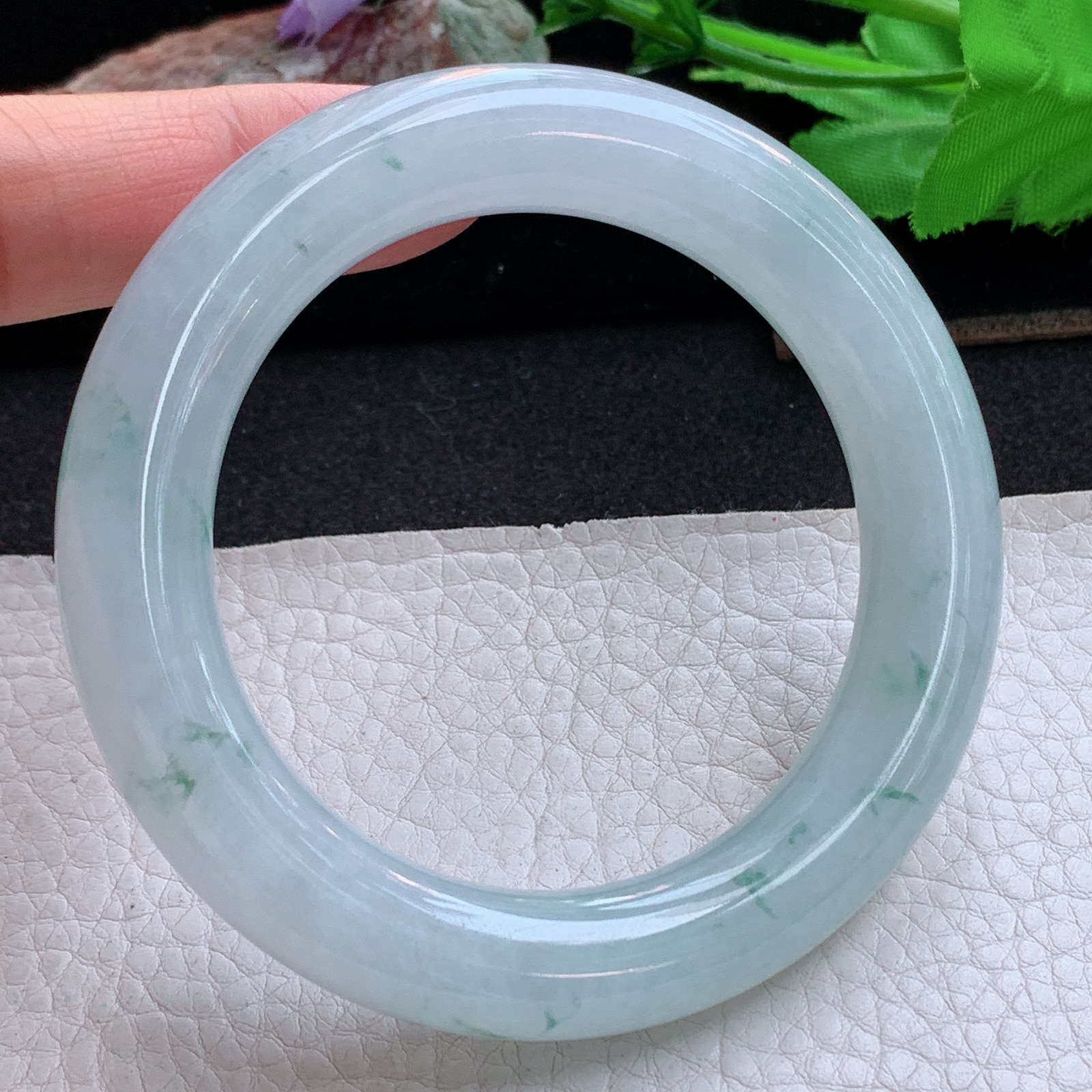 fl实拍55*11.6*12胖圆镯 天然缅甸翡翠a货手镯冰飘花圆条玉镯子