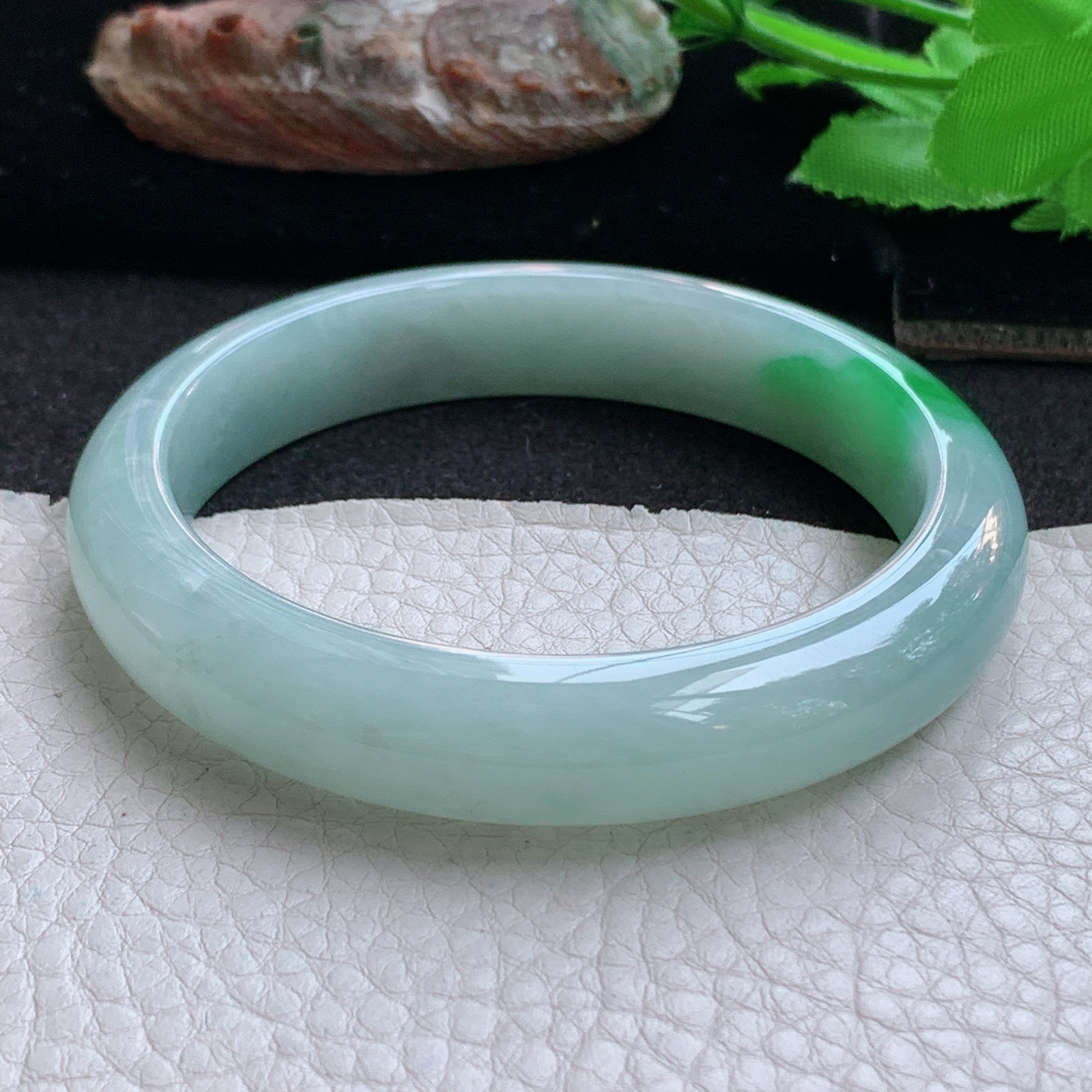 fx实拍58.5*12*8平安镯 天然缅甸翡翠手镯飘绿细润正圈玉镯子