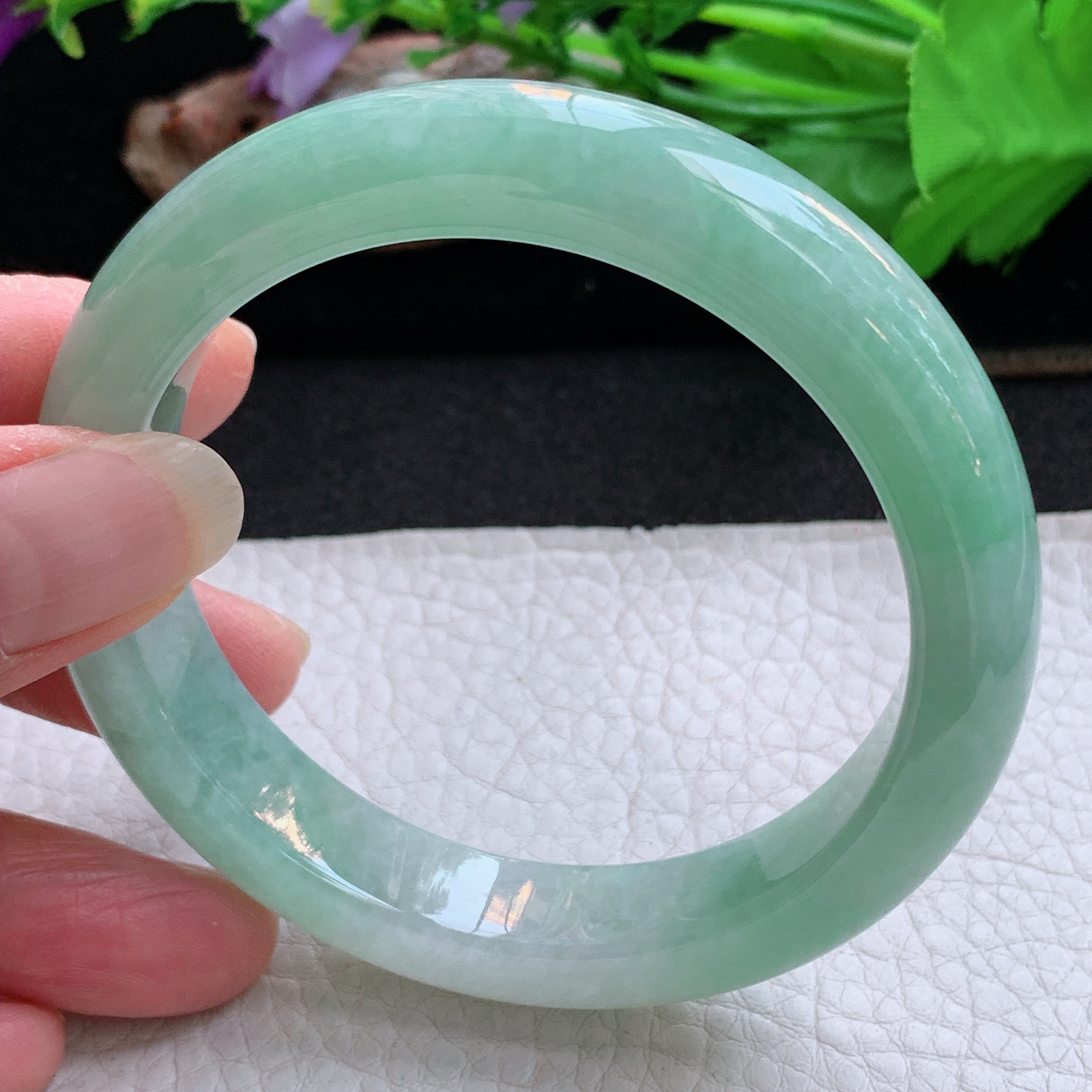 fl实拍58.5*12.5*9平安镯 天然缅甸翡翠a货手镯清新水绿正圈玉镯子