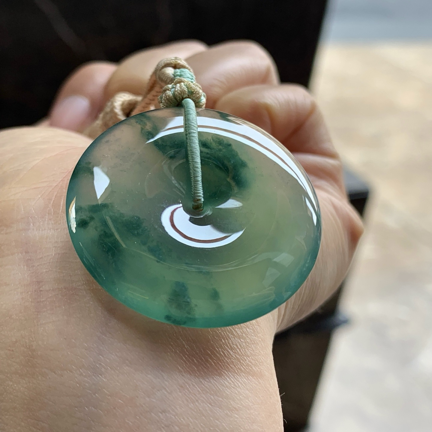 冰种晴水飘花平安扣^_^鲜艳