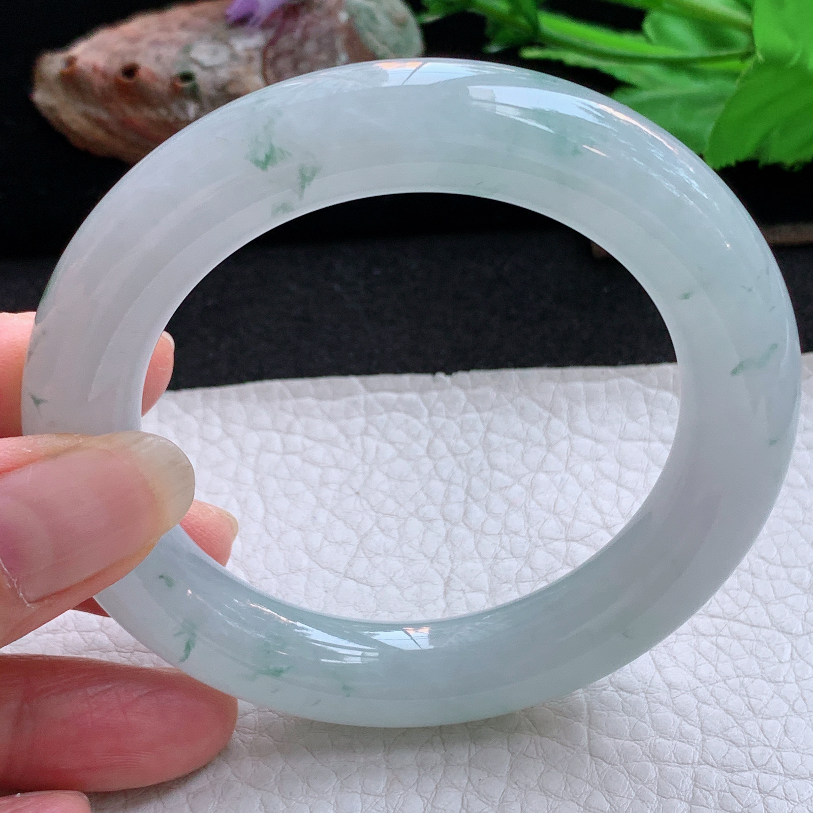 fl实拍55*11.6*12胖圆镯 天然缅甸翡翠a货手镯冰飘花圆条玉镯子