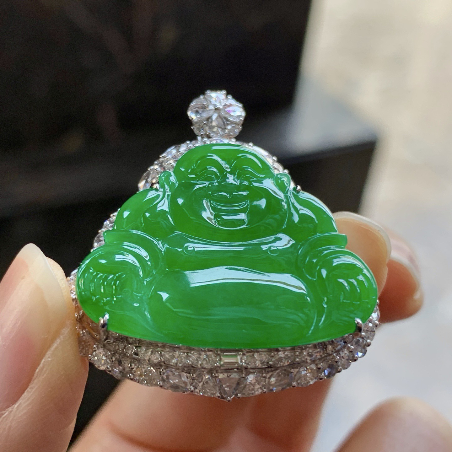 金钻镶嵌辣绿色佛公^_^鲜艳 浓郁