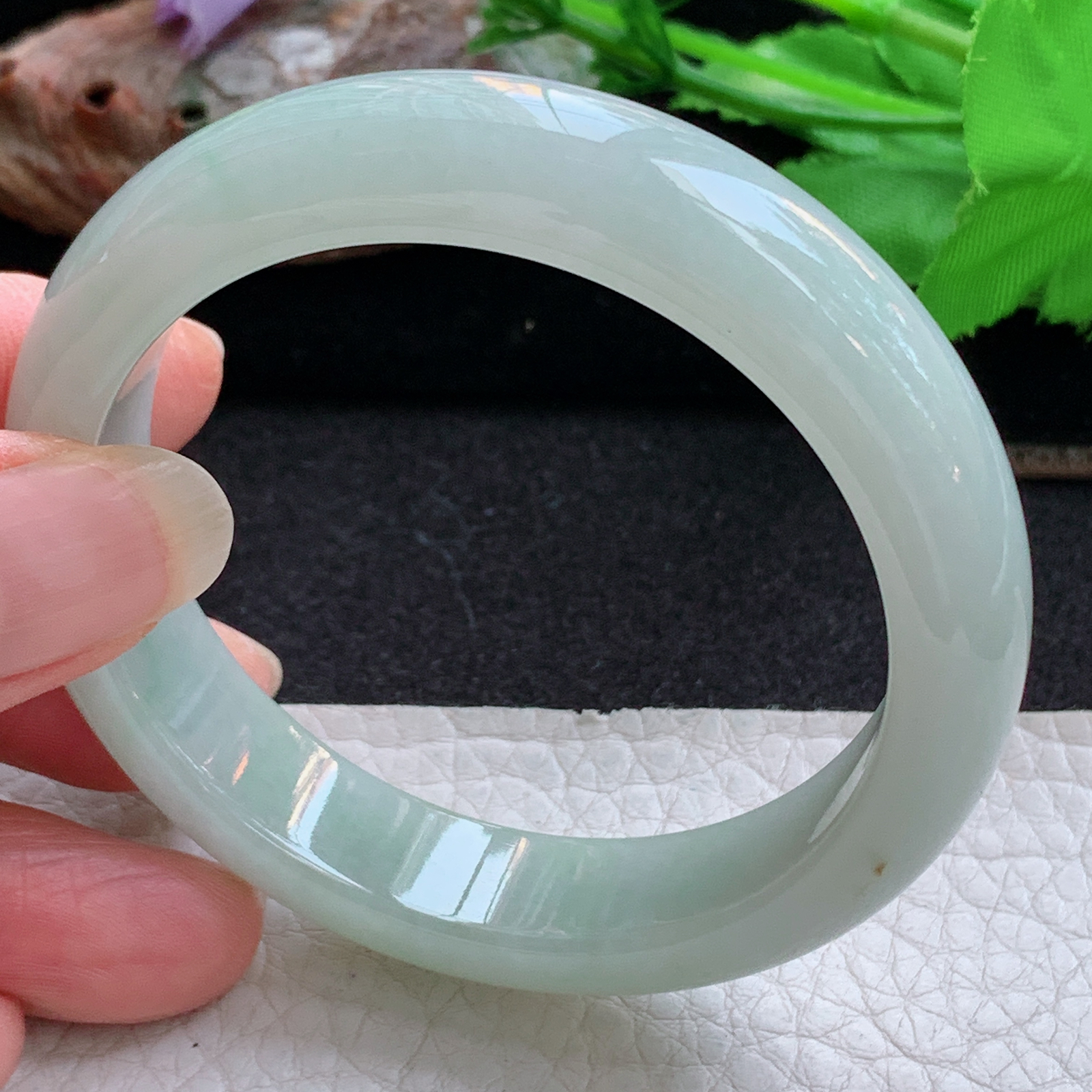 ym小圈口52.5*12.5*7.8平安镯 天然缅甸翡翠a货手镯浅绿正圈玉镯子