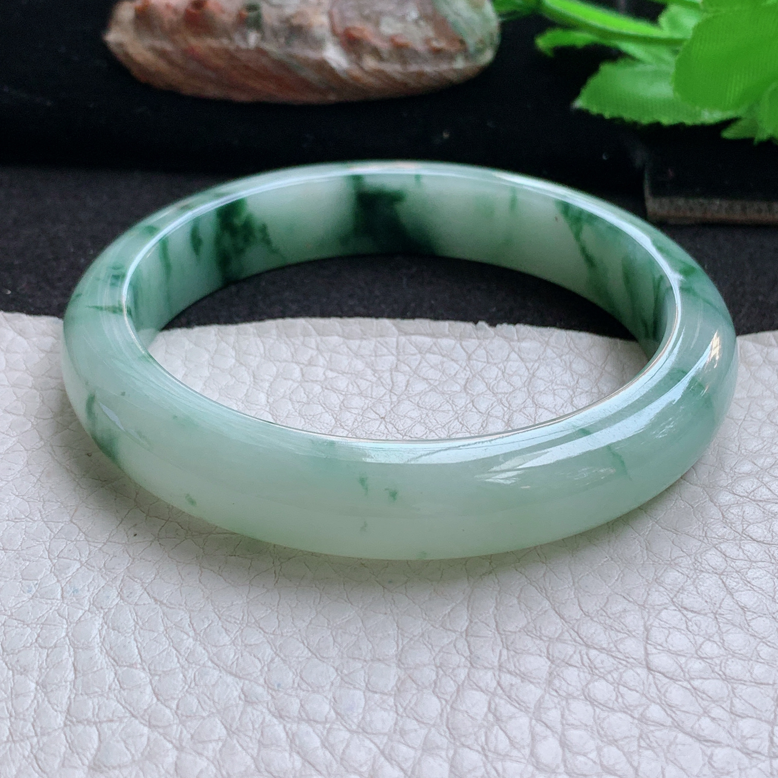 hy大圈口60*12*8.8平安镯 天然缅甸翡翠手镯飘花细润正圈玉镯子