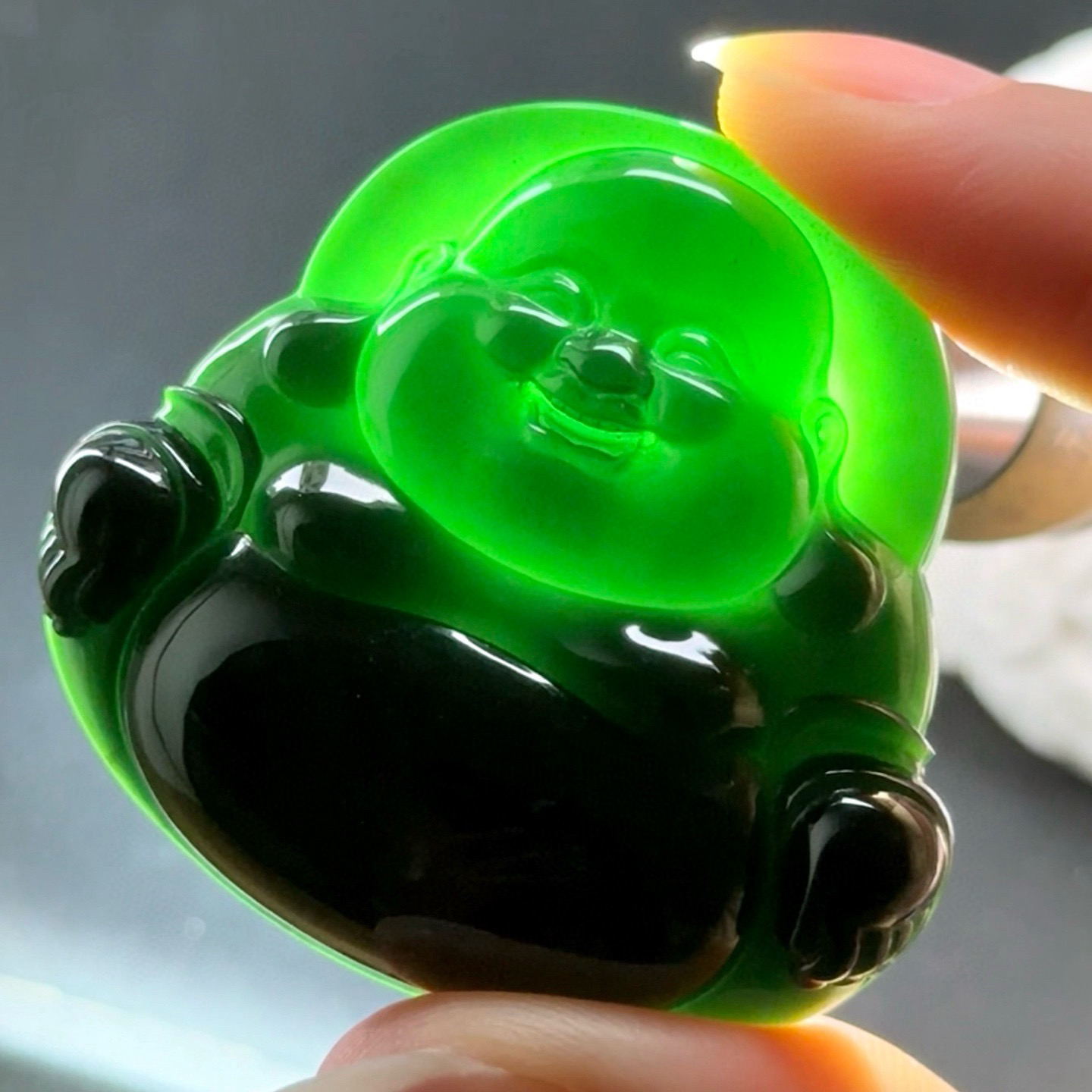 墨翠大肚佛 种好色正 黑度极好 尺寸41