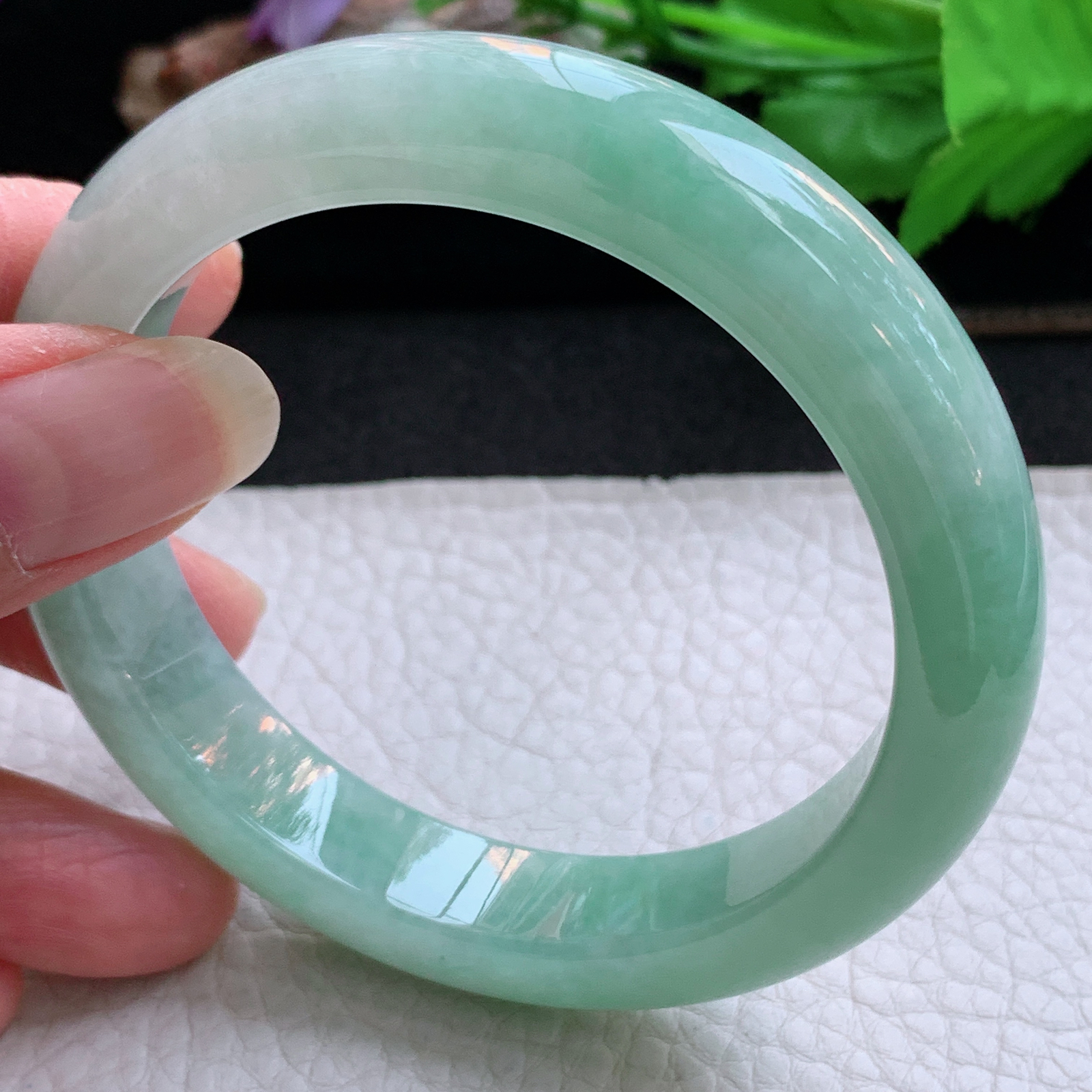 fl实拍58.5*12.5*9平安镯 天然缅甸翡翠a货手镯清新水绿正圈玉镯子