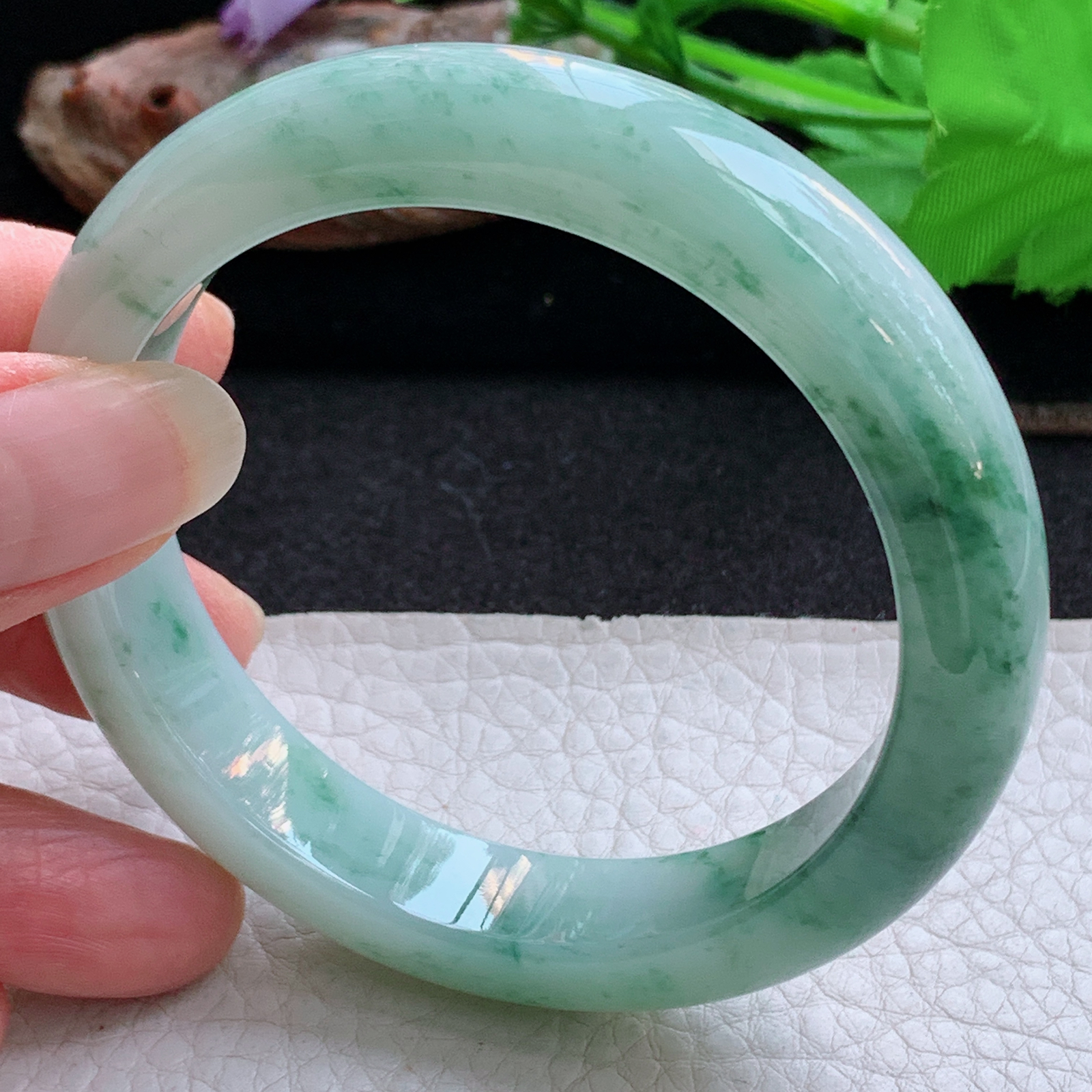ym实拍56.5*12.6*8.5平安镯 天然缅甸翡翠a货手镯飘花水润正圈玉镯子