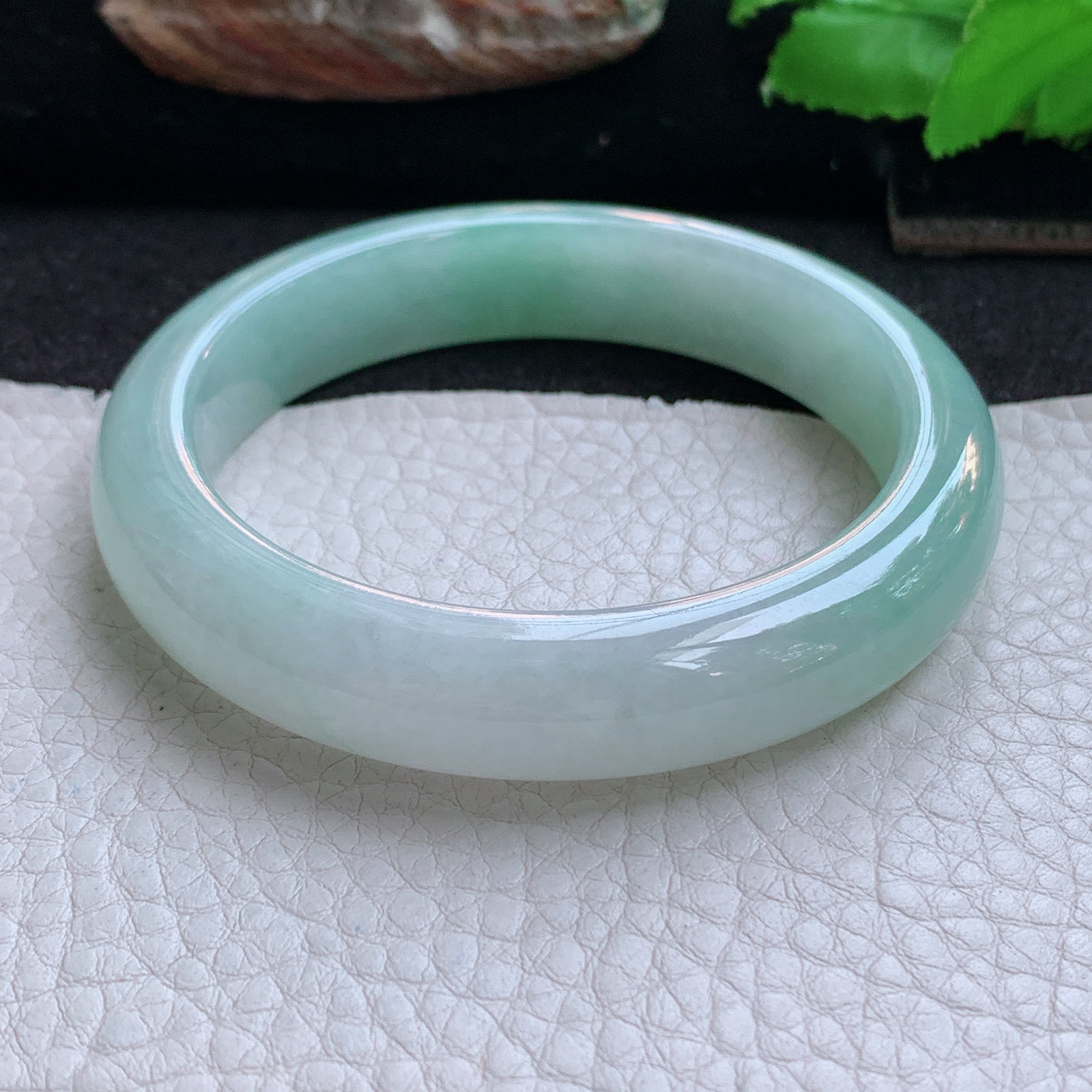 ee清新款54.5*12*8平安镯 天然缅甸翡翠a货手镯冰绿清新正圈玉镯子