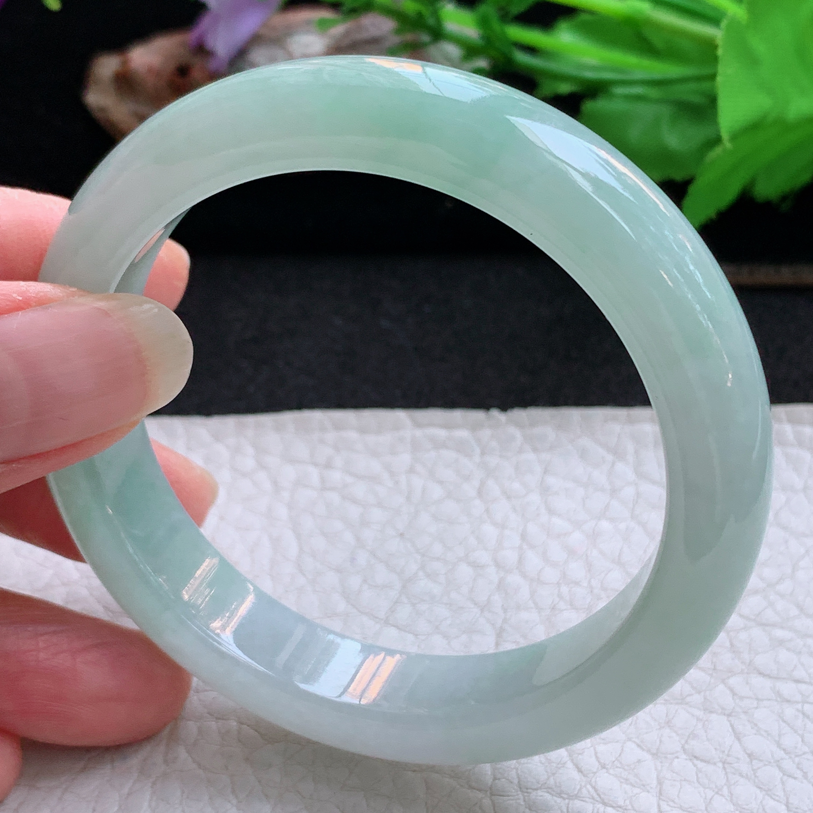 ee清新款54.5*12*8平安镯 天然缅甸翡翠a货手镯冰绿清新正圈玉镯子