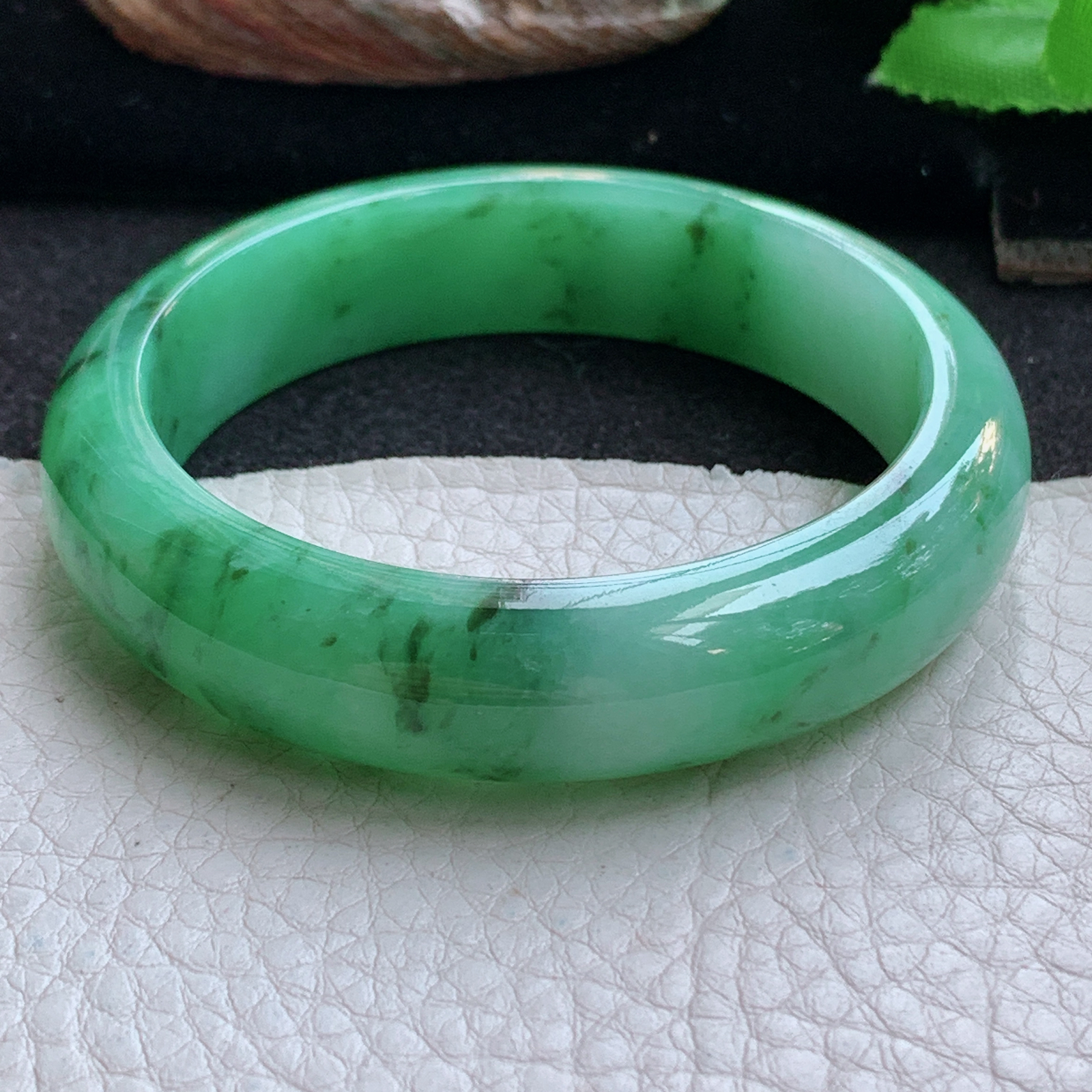 yh小圈口52.5*13.5*7.6平安镯 天然缅甸翡翠a货手镯水润辣绿正圈玉镯子