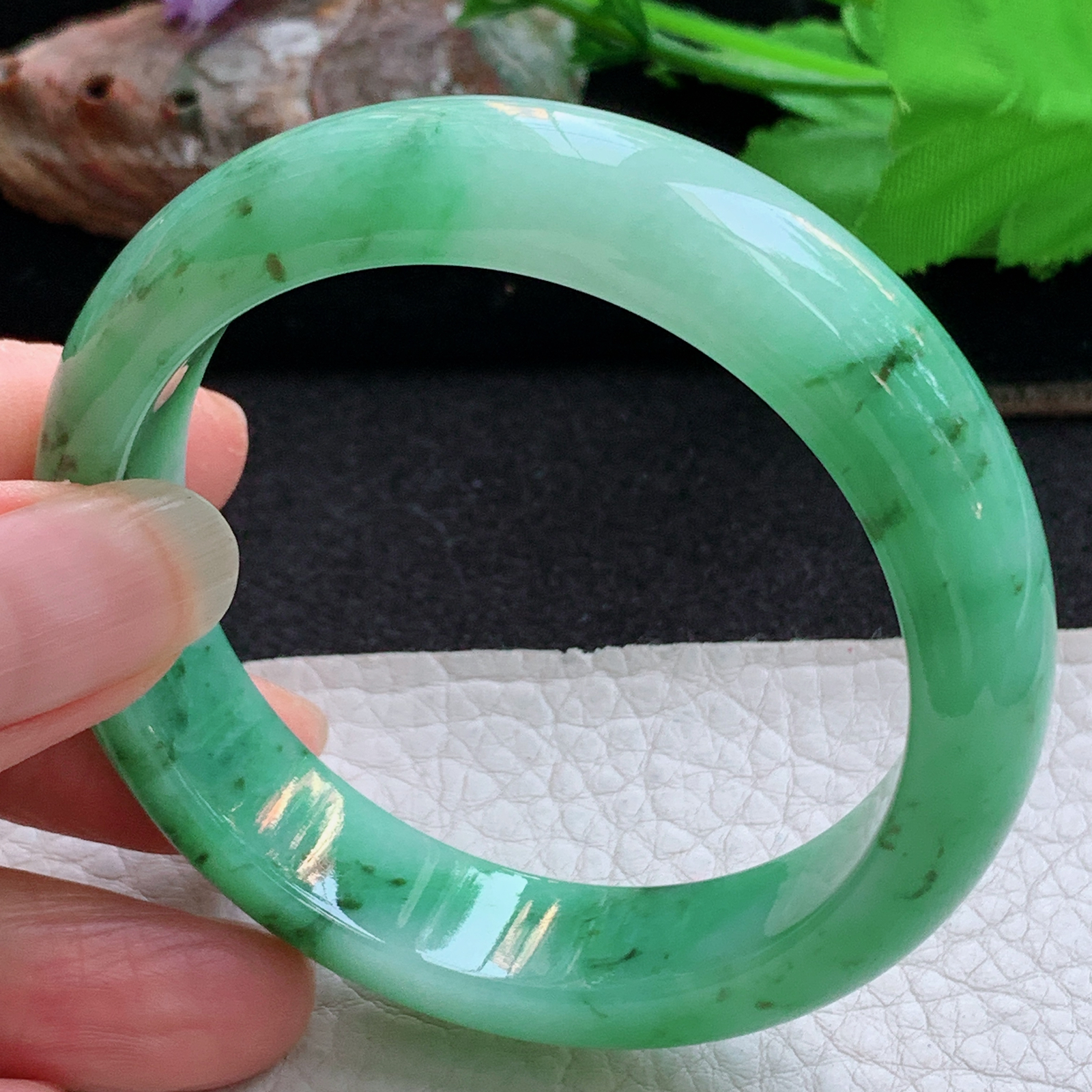 yh小圈口52.5*13.5*7.6平安镯 天然缅甸翡翠a货手镯水润辣绿正圈玉镯子
