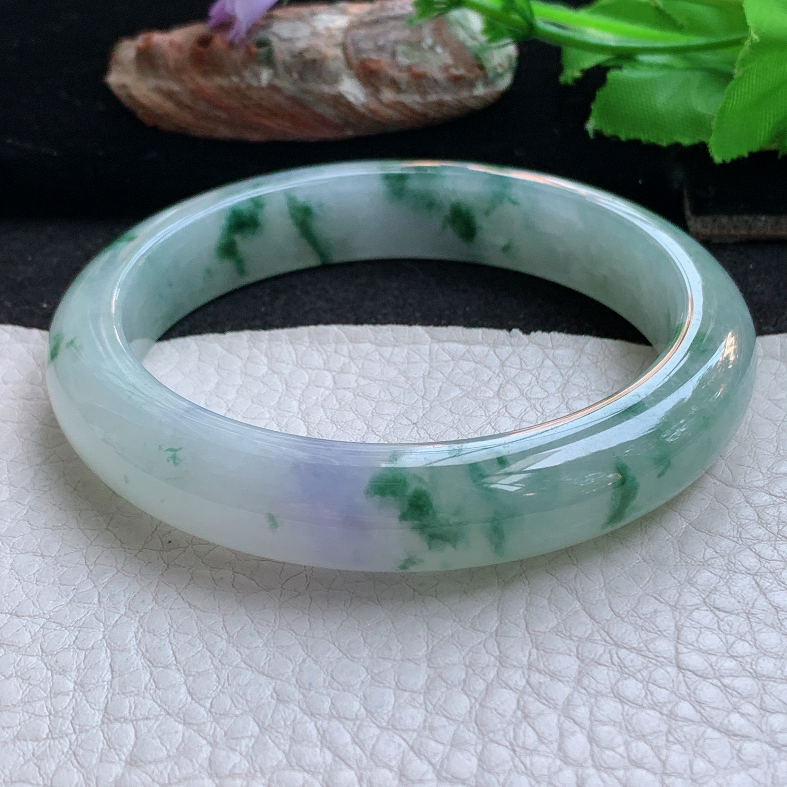 ee大圈口61.5*13*9.3平安镯 天然缅甸翡翠a货手镯冰飘花飘紫正圈玉镯子