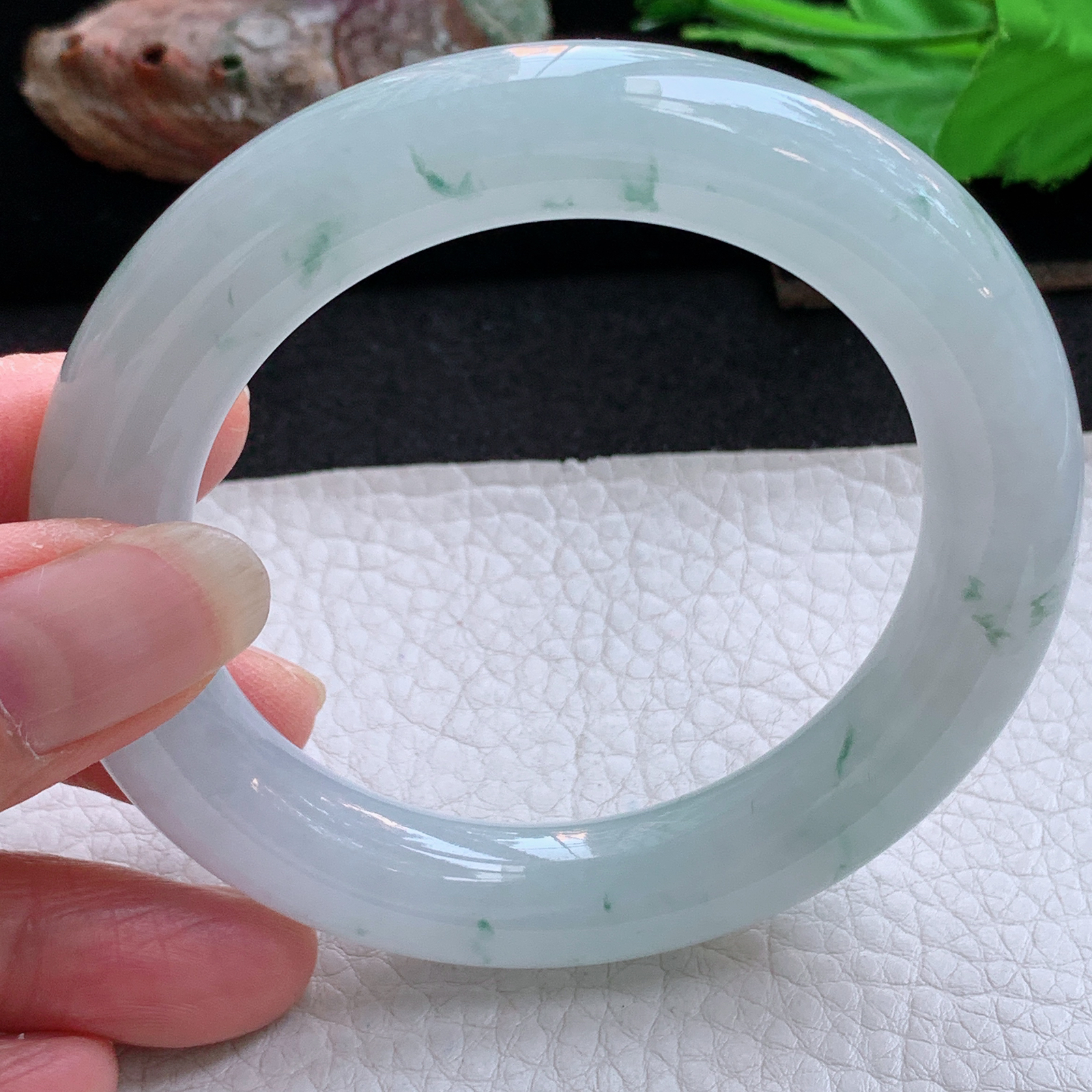 fl实拍55*11.6*12胖圆镯 天然缅甸翡翠a货手镯冰飘花圆条玉镯子