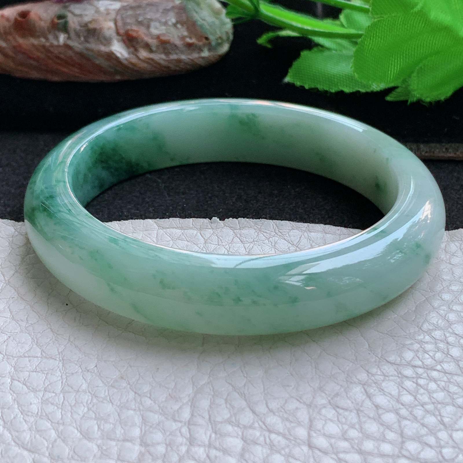 ym实拍56.5*12.6*8.5平安镯 天然缅甸翡翠a货手镯飘花水润正圈玉镯子