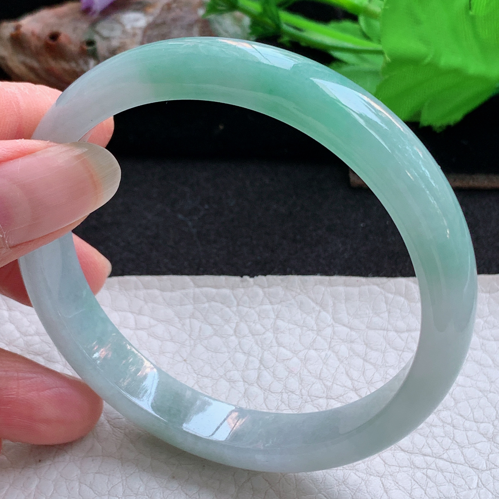 yh大圈口61*11.2*7.2平安镯 天然缅甸翡翠a货手镯清新正圈玉镯子