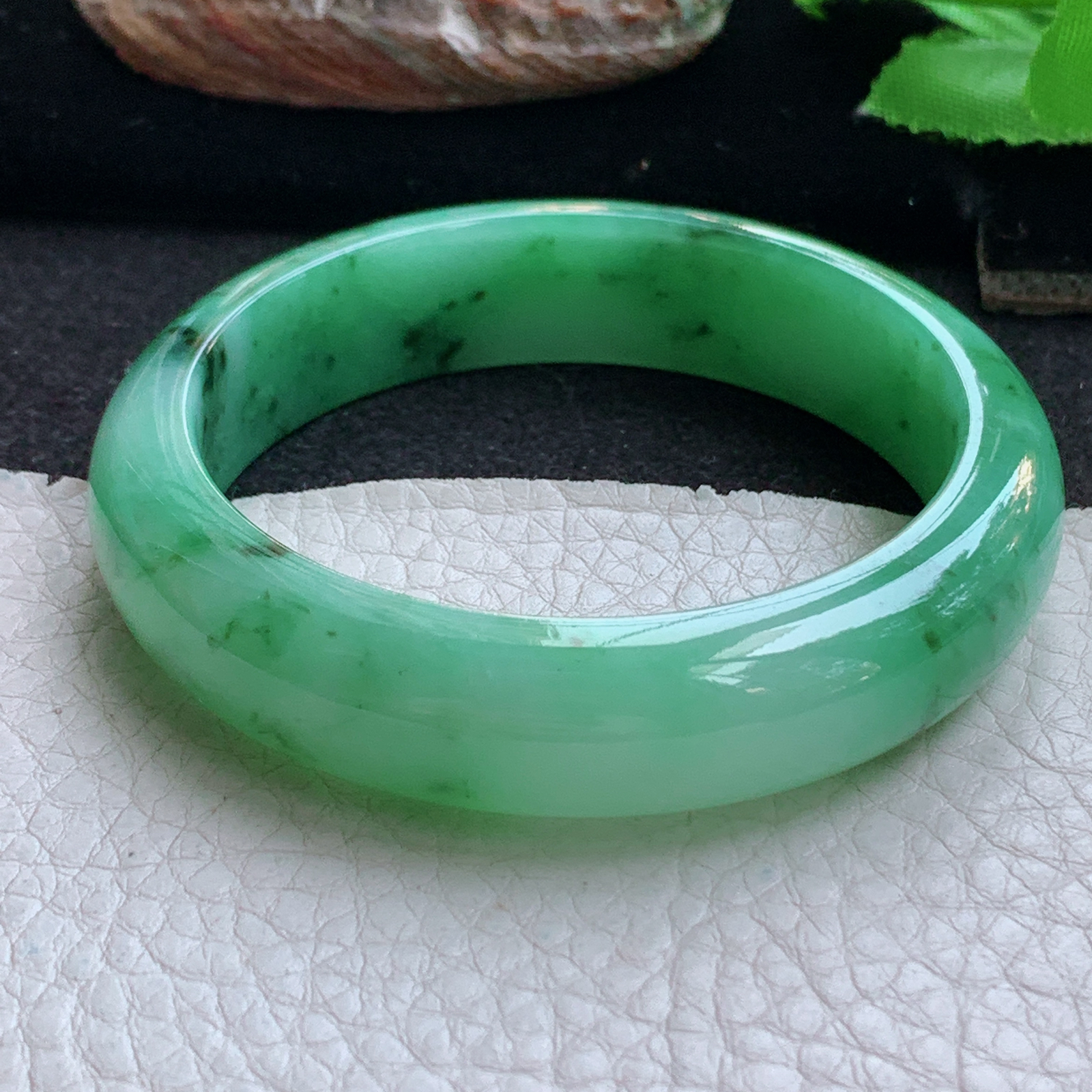 yh小圈口52.5*13.5*7.6平安镯 天然缅甸翡翠a货手镯水润辣绿正圈玉镯子