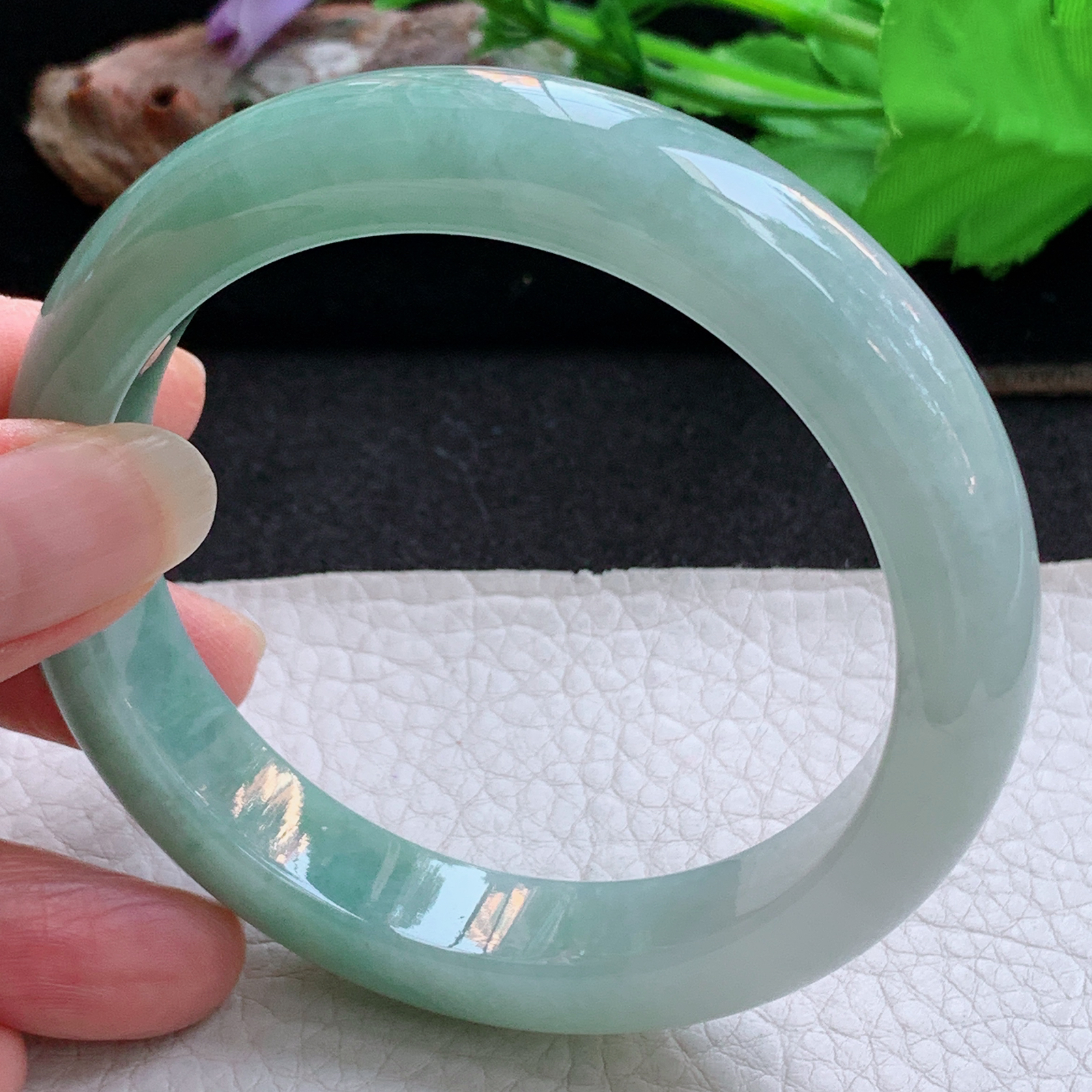 ym实拍59.5*12.5*8.8招财镯 天然缅甸翡翠a货手镯半山水正圈玉镯子