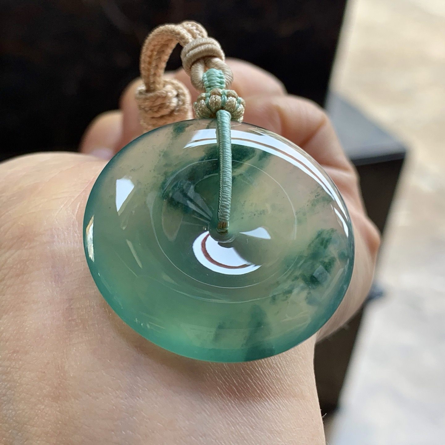 冰种晴水飘花平安扣^_^鲜艳