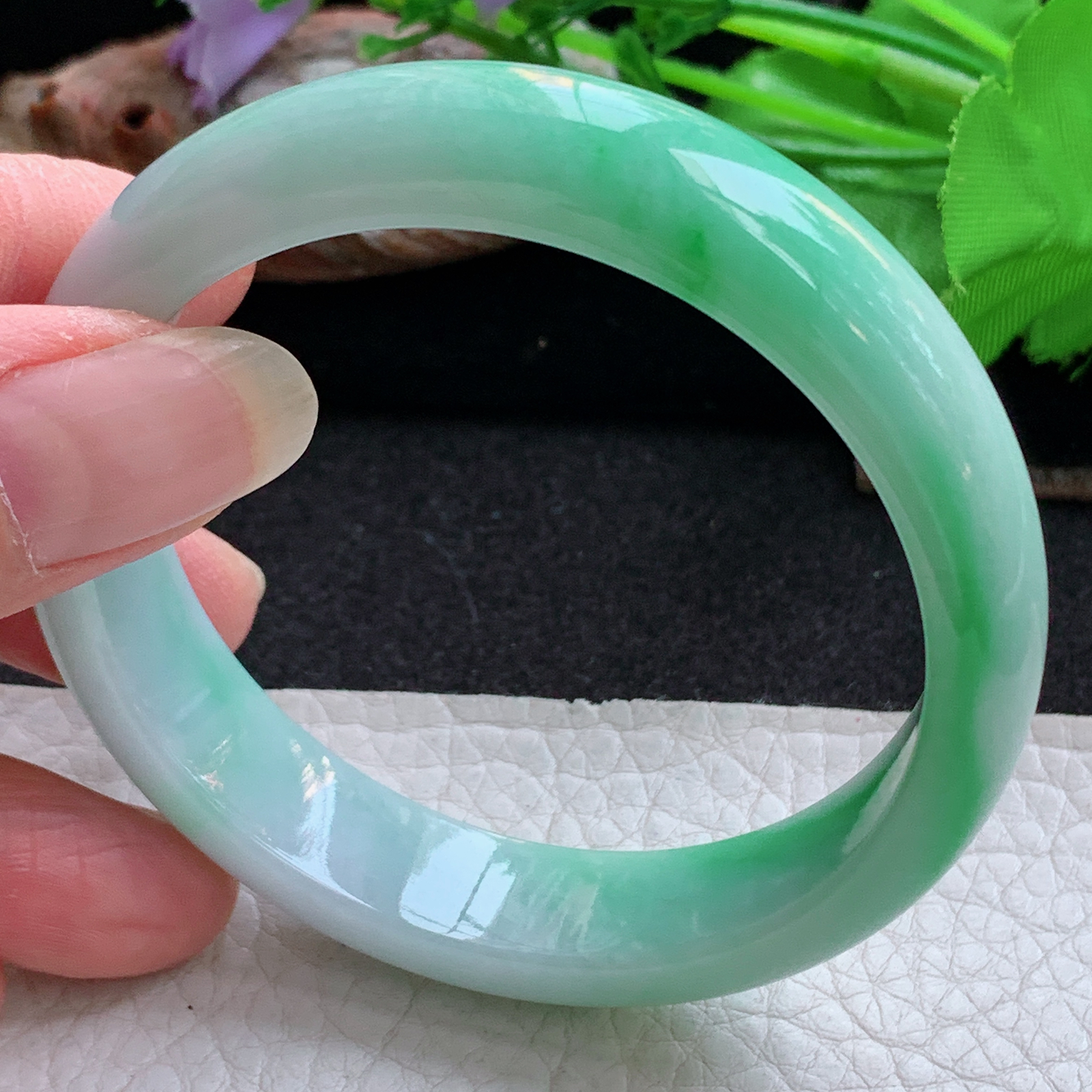 ee实拍55.5*13*7.6平安镯 天然缅甸翡翠a货手镯飘阳绿水润正圈玉镯子