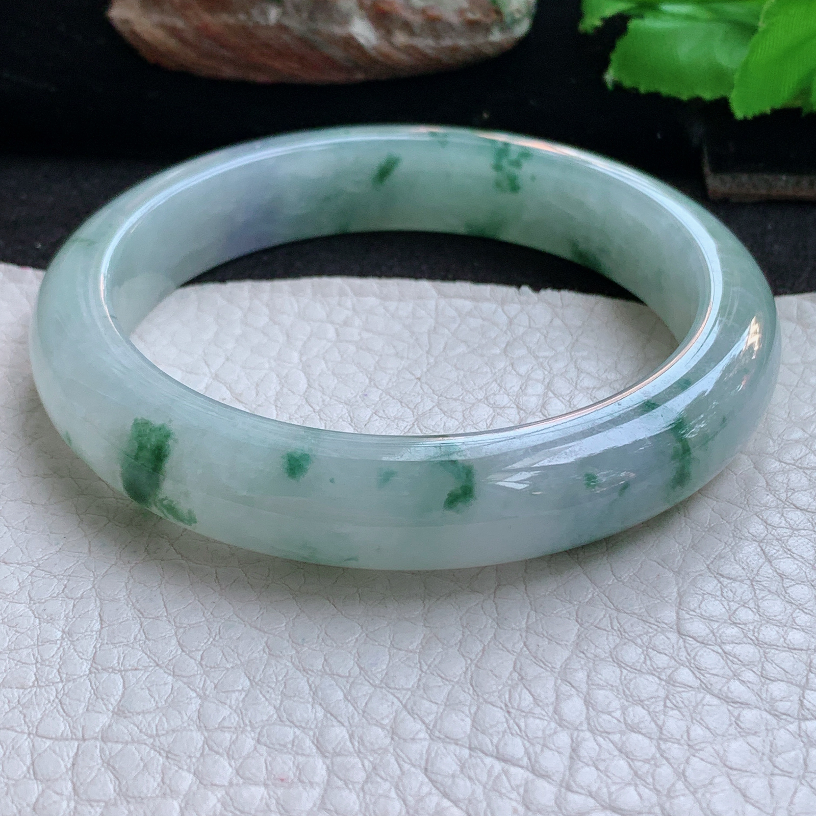 ee大圈口61.5*13*9.3平安镯 天然缅甸翡翠a货手镯冰飘花飘紫正圈玉镯子