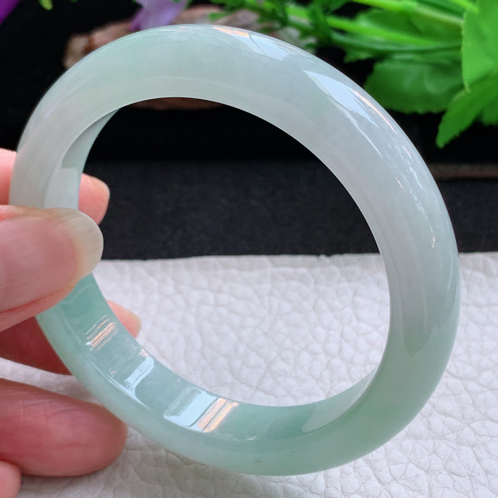 ee清新款54.5*12*8平安镯 天然缅甸翡翠a货手镯冰绿清新正圈玉镯子