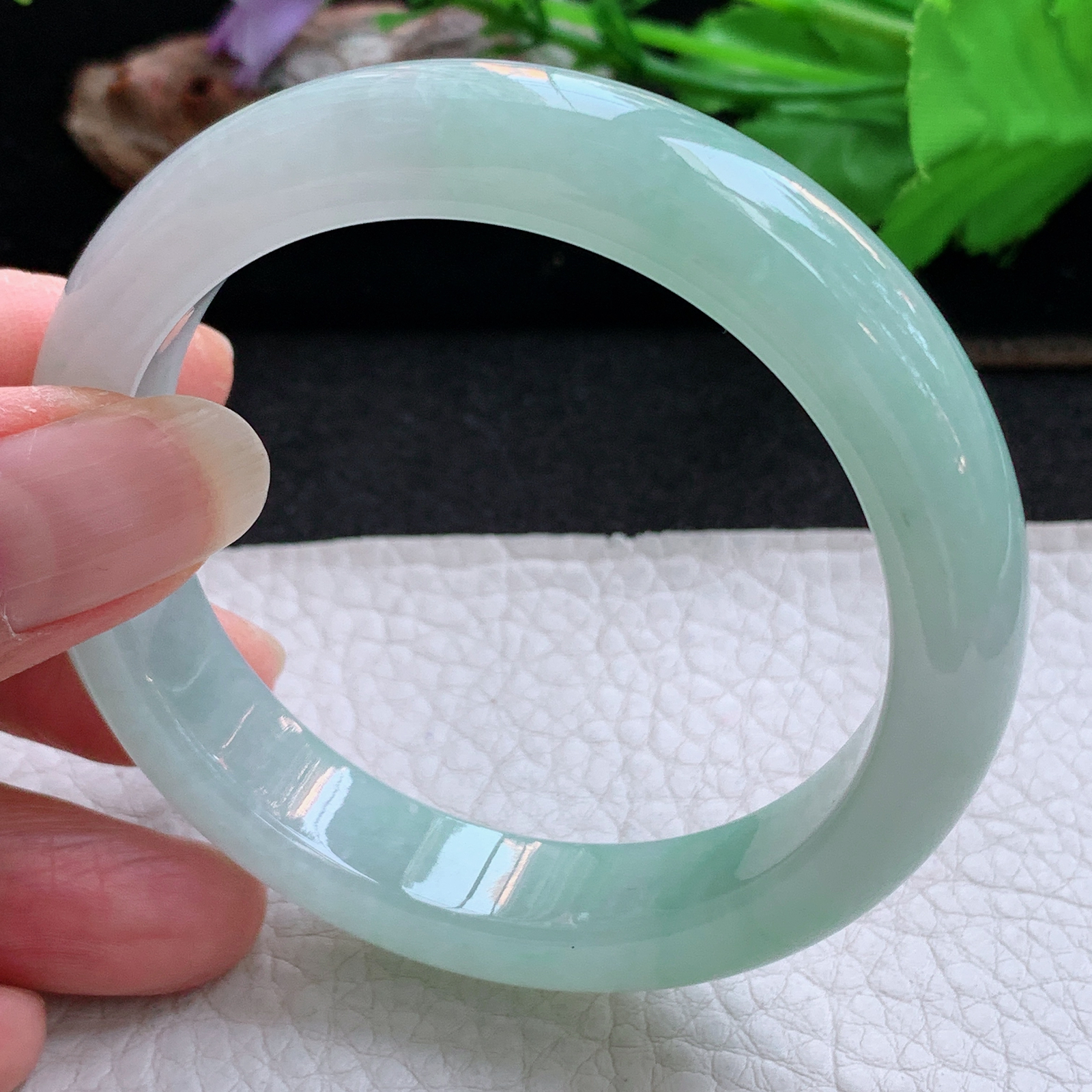 ee清新款54.5*12*8平安镯 天然缅甸翡翠a货手镯冰绿清新正圈玉镯子