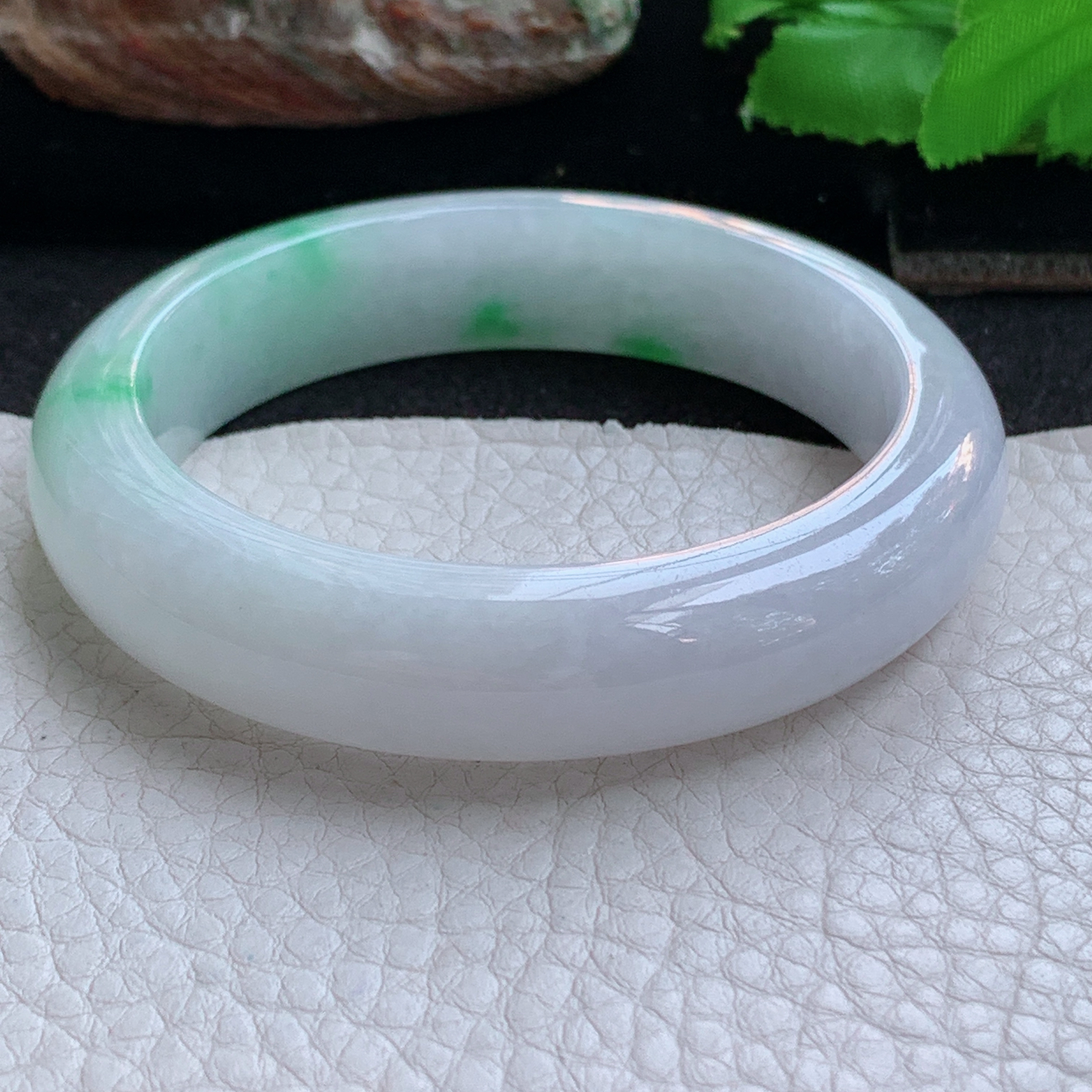 ee实拍53*13*8.3平安镯 天然缅甸翡翠a货手镯飘阳绿水润正圈玉镯子