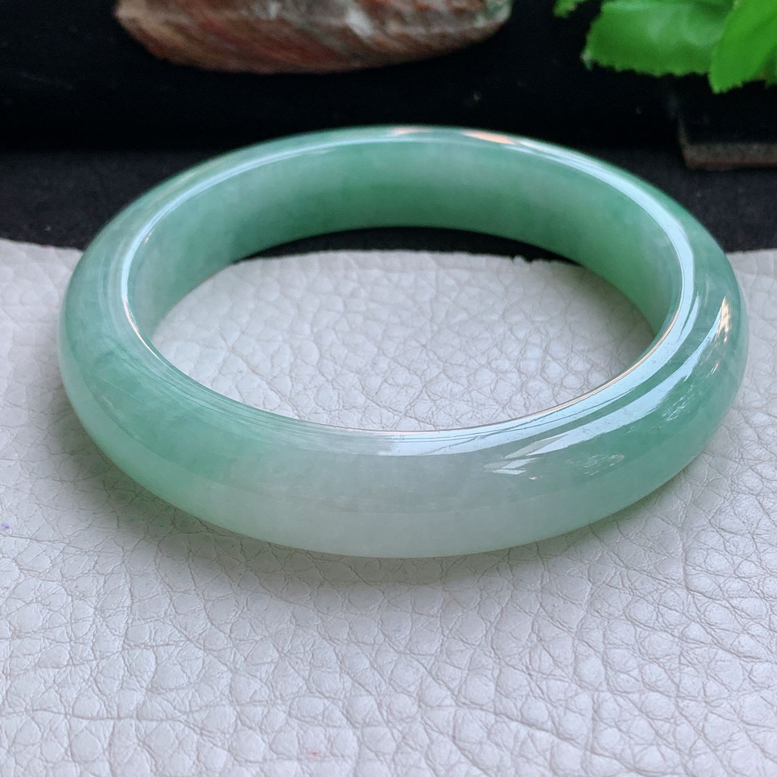 fl实拍58.5*12.5*9平安镯 天然缅甸翡翠a货手镯清新水绿正圈玉镯子