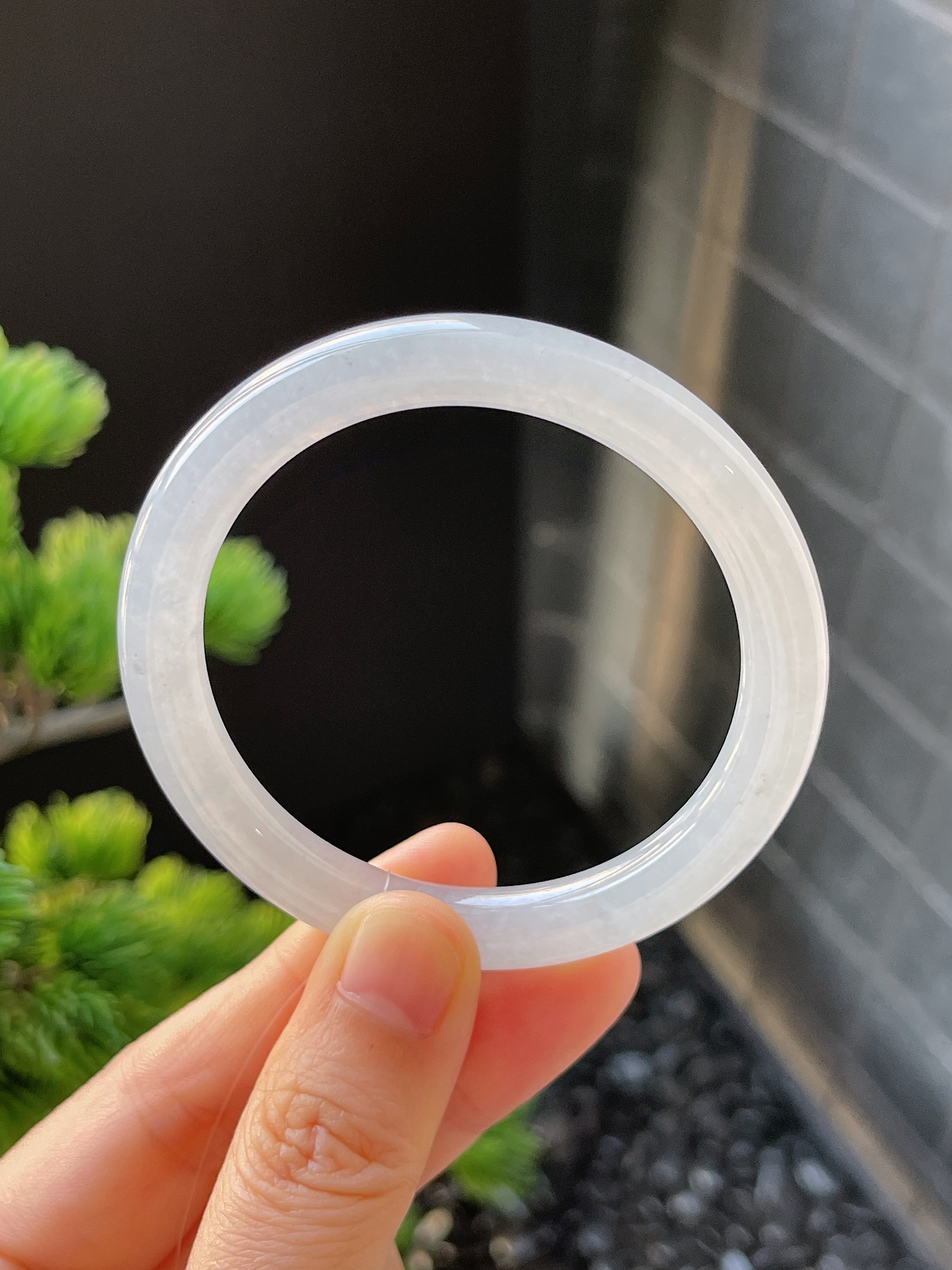 圆镯50.3圈口，翡翠冰糯种白色手镯