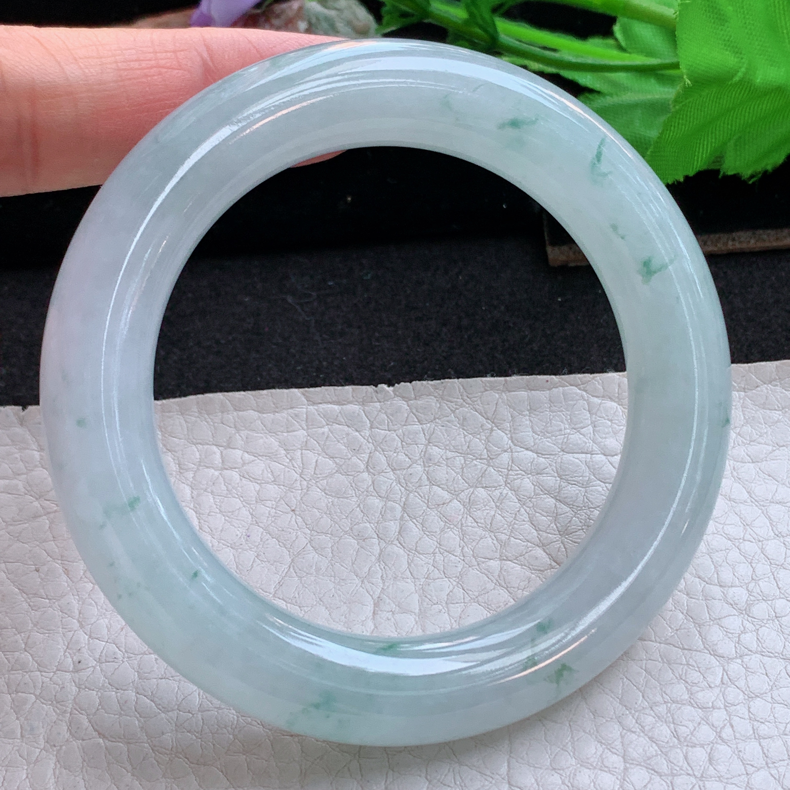 fl实拍55*11.6*12胖圆镯 天然缅甸翡翠a货手镯冰飘花圆条玉镯子