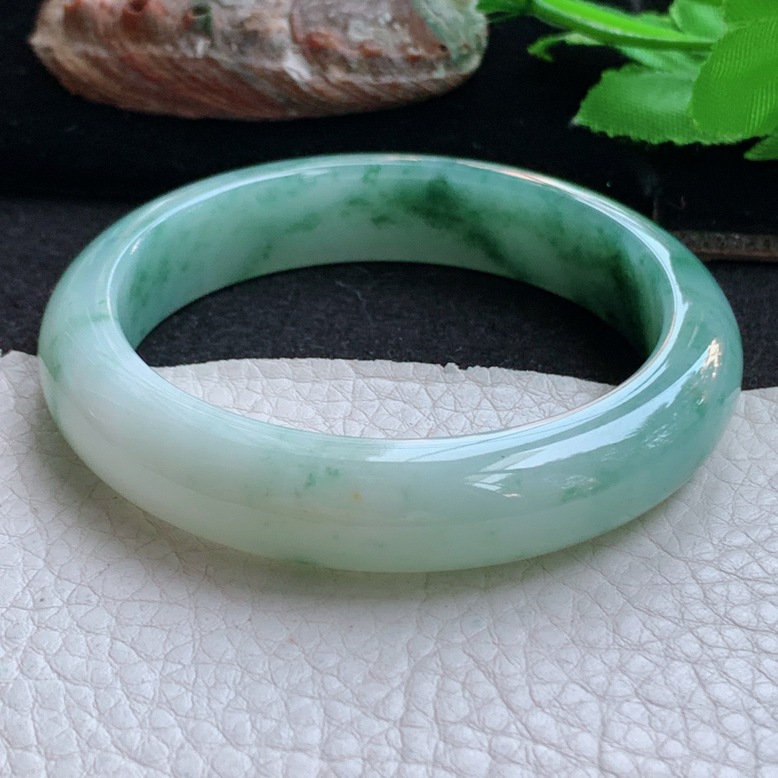 ym实拍56.5*12.6*8.5平安镯 天然缅甸翡翠a货手镯飘花水润正圈玉镯子