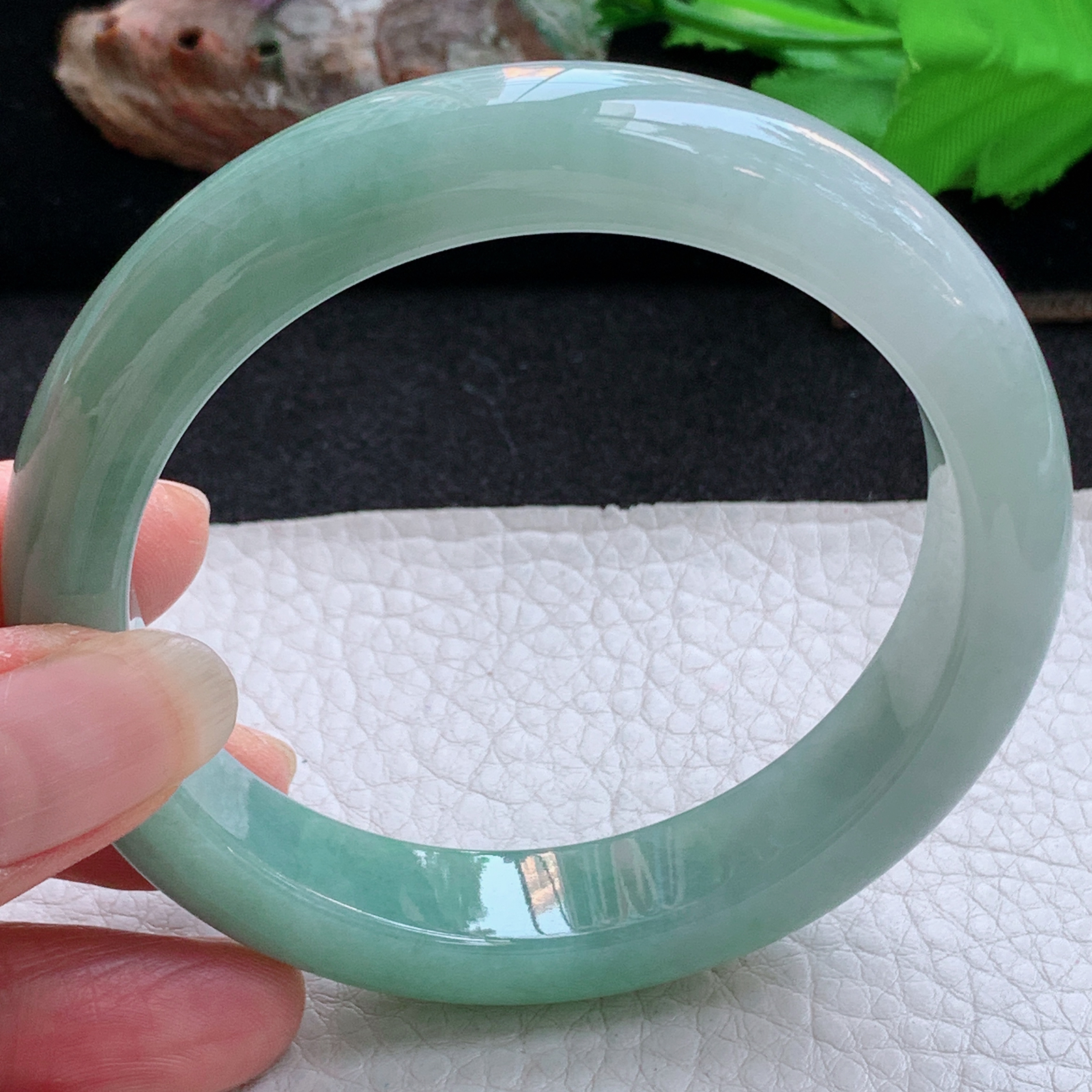 ym实拍59.5*12.5*8.8招财镯 天然缅甸翡翠a货手镯半山水正圈玉镯子