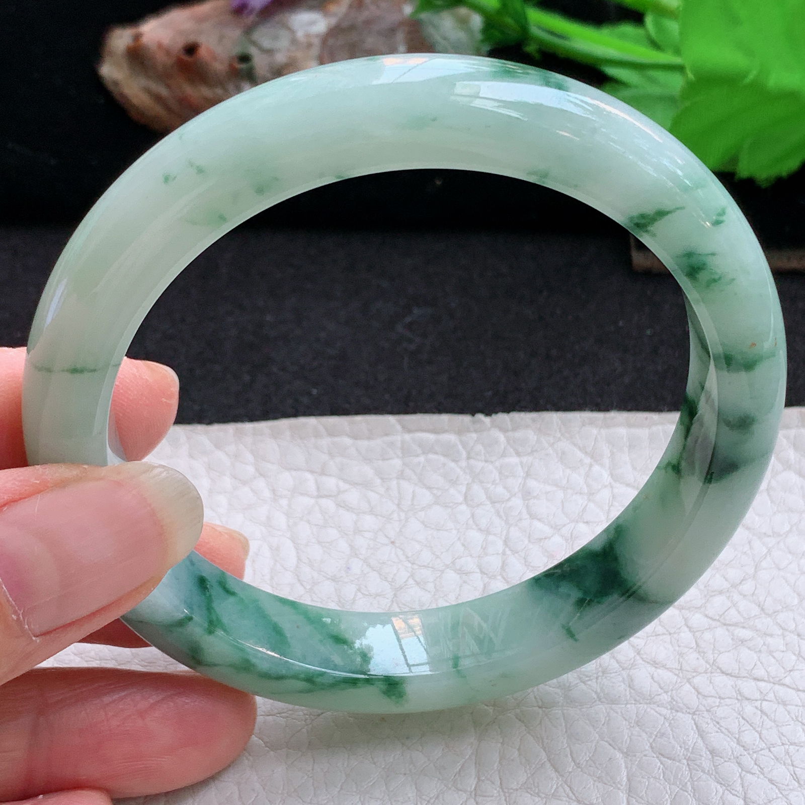 hy大圈口60*12*8.8平安镯 天然缅甸翡翠手镯飘花细润正圈玉镯子