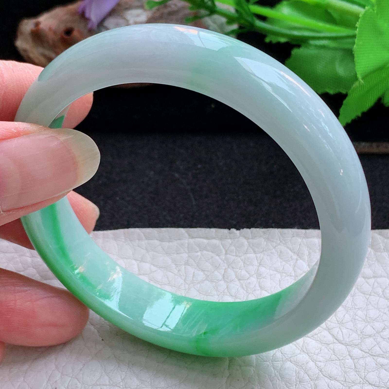 ee实拍55.5*13*7.6平安镯 天然缅甸翡翠a货手镯飘阳绿水润正圈玉镯子