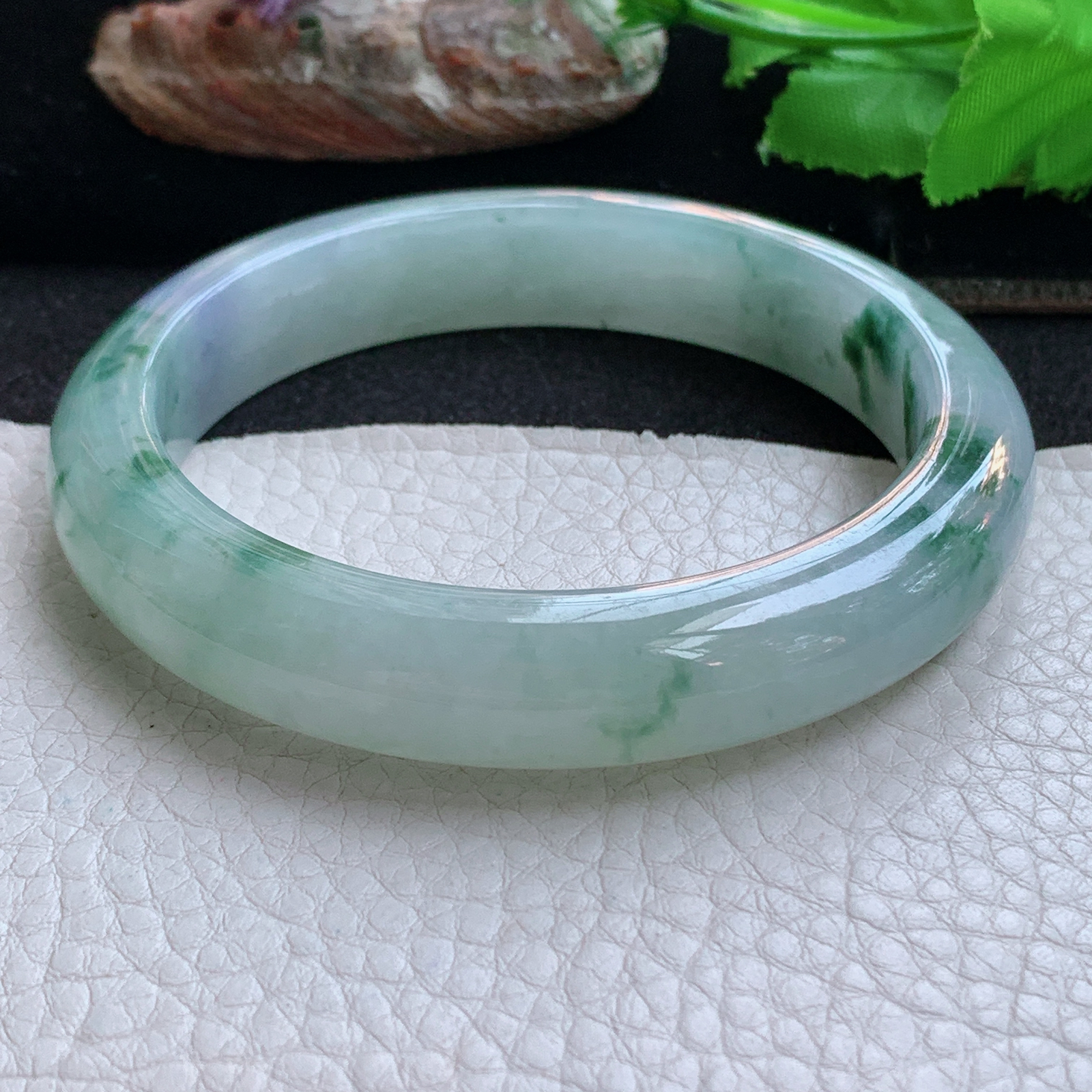 ee大圈口61.5*13*9.3平安镯 天然缅甸翡翠a货手镯冰飘花飘紫正圈玉镯子