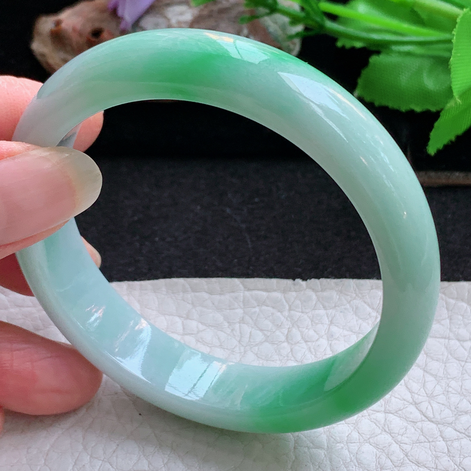 ee实拍55.5*13*7.6平安镯 天然缅甸翡翠a货手镯飘阳绿水润正圈玉镯子