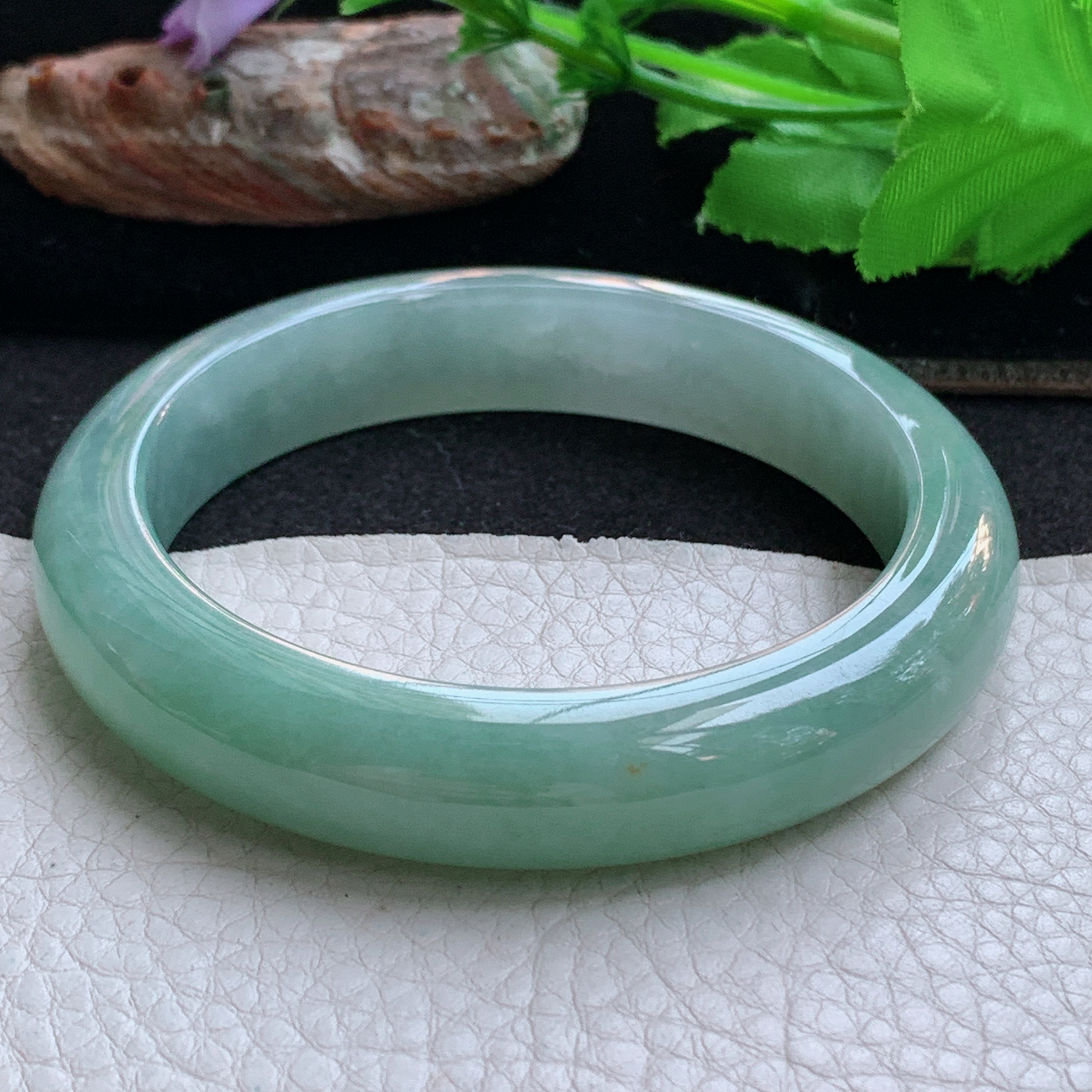 ym实拍59.5*12.5*8.8招财镯 天然缅甸翡翠a货手镯半山水正圈玉镯子