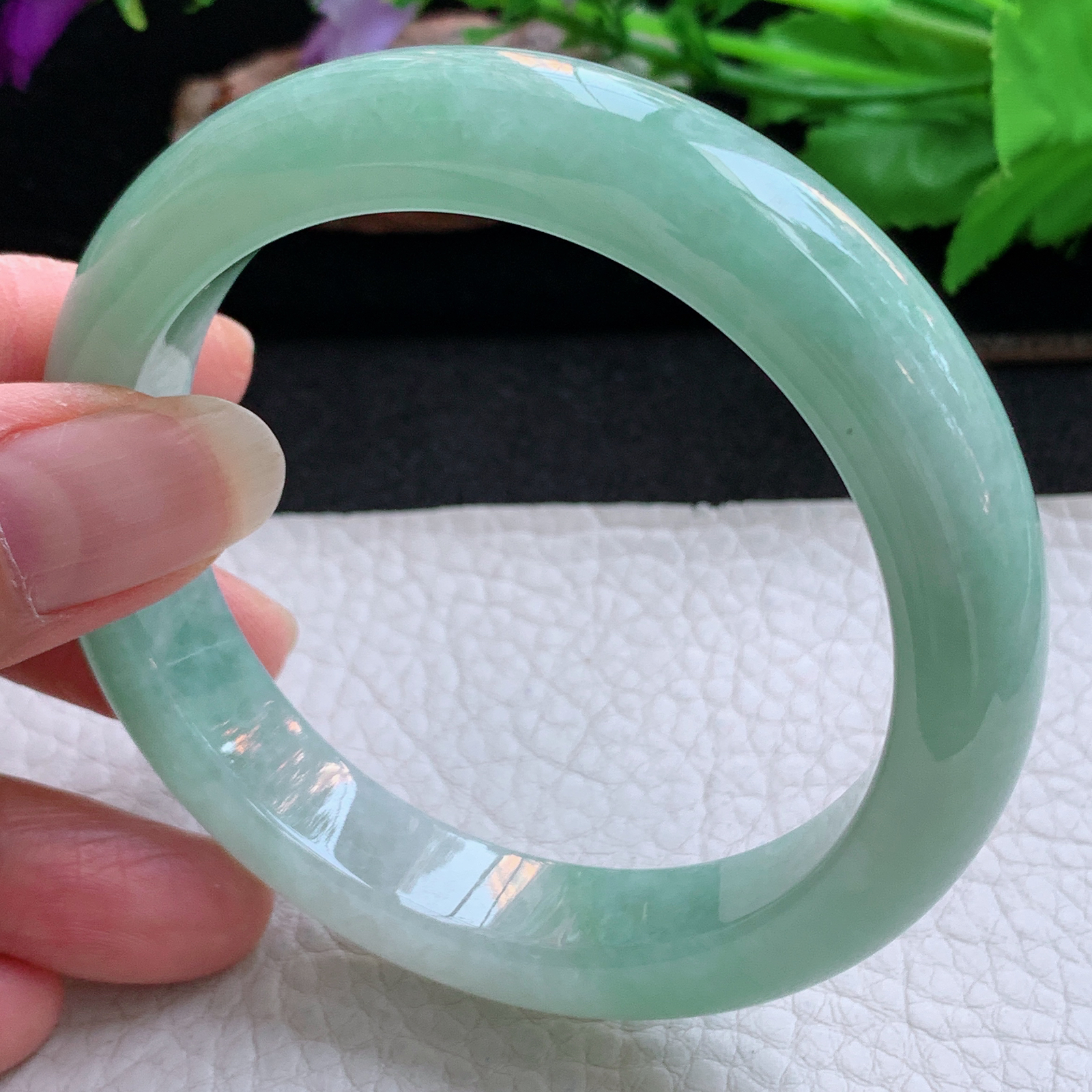 fl实拍58.5*12.5*9平安镯 天然缅甸翡翠a货手镯清新水绿正圈玉镯子