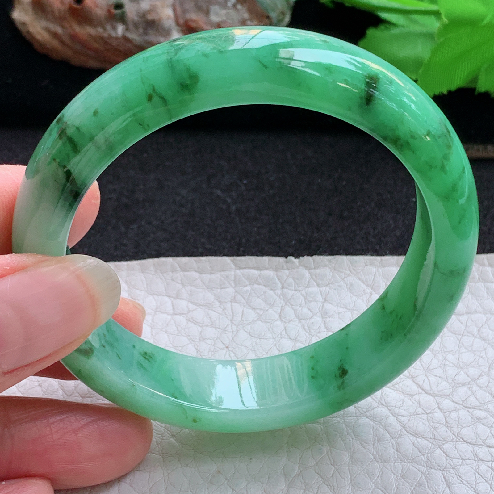 yh小圈口52.5*13.5*7.6平安镯 天然缅甸翡翠a货手镯水润辣绿正圈玉镯子
