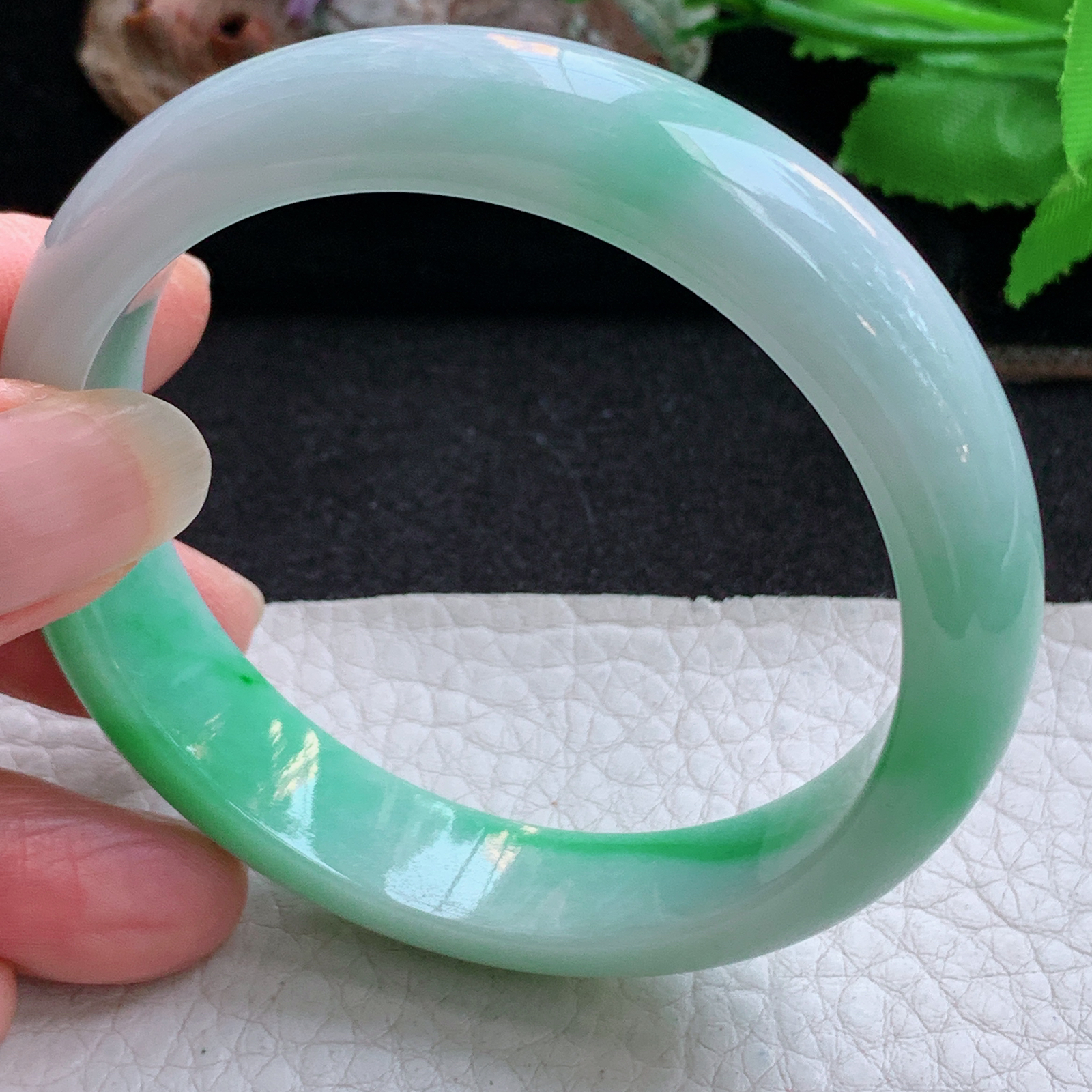 ee实拍55.5*13*7.6平安镯 天然缅甸翡翠a货手镯飘阳绿水润正圈玉镯子